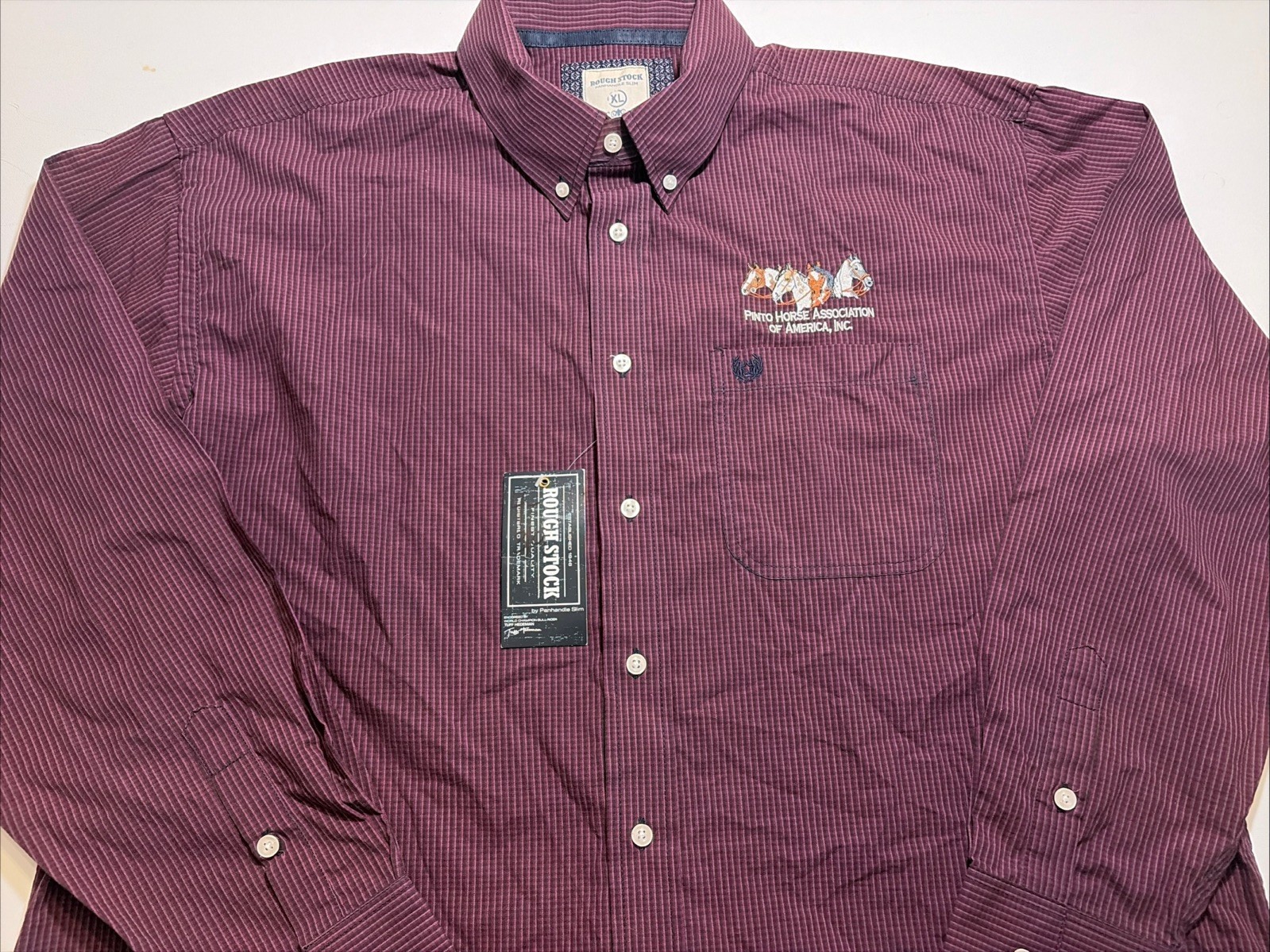 Western Cowboy Pinto Horse Association Embroidered Men XL Button Down Shirt