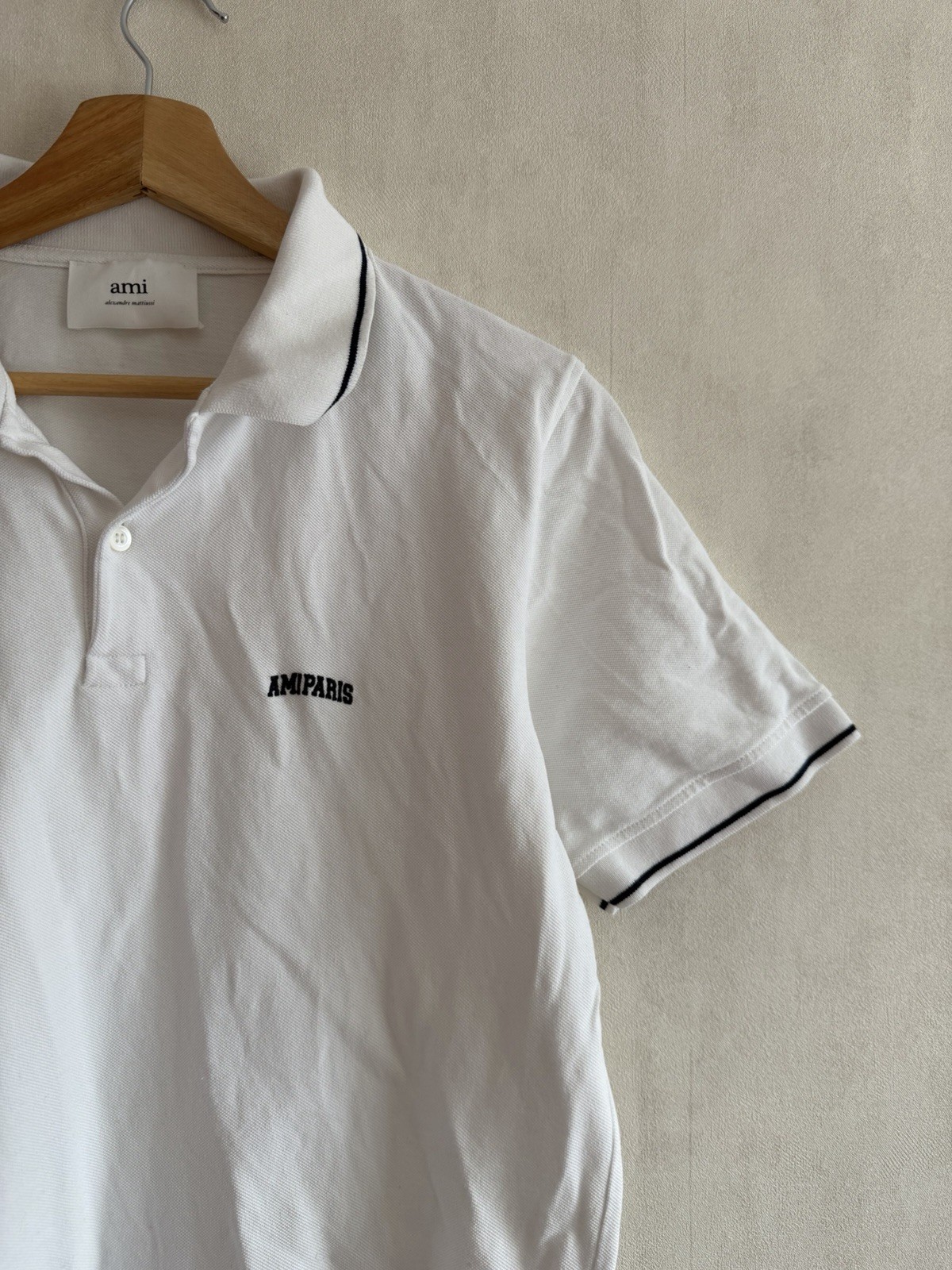 Men’s AMI White Polo Logo T-Shirt Size L