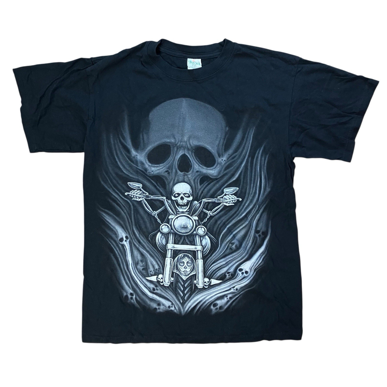 Vintage Skull Biker Tee Mens M Black Motorcycle Chopper Gothic Grunge Punk Rock