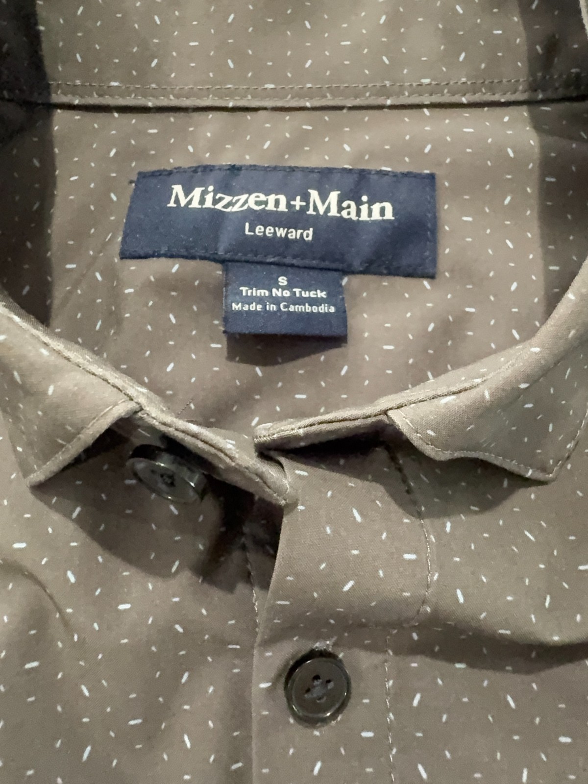 Mizzen + Main Leeward Mens S Geom Design Brown Button Up Dress Shirt Long Sleeve