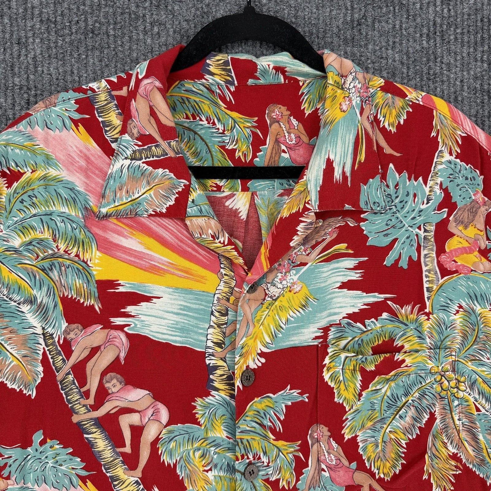 Vintage 80s Old Maui aloha Hawaiian shirt mens XL 100% rayon tiki hula girls