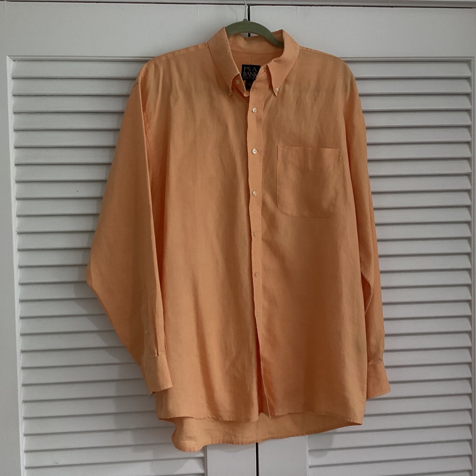 Jos. A. Bank 100% Linen Men’s size L orange button front Shirt loose fitting