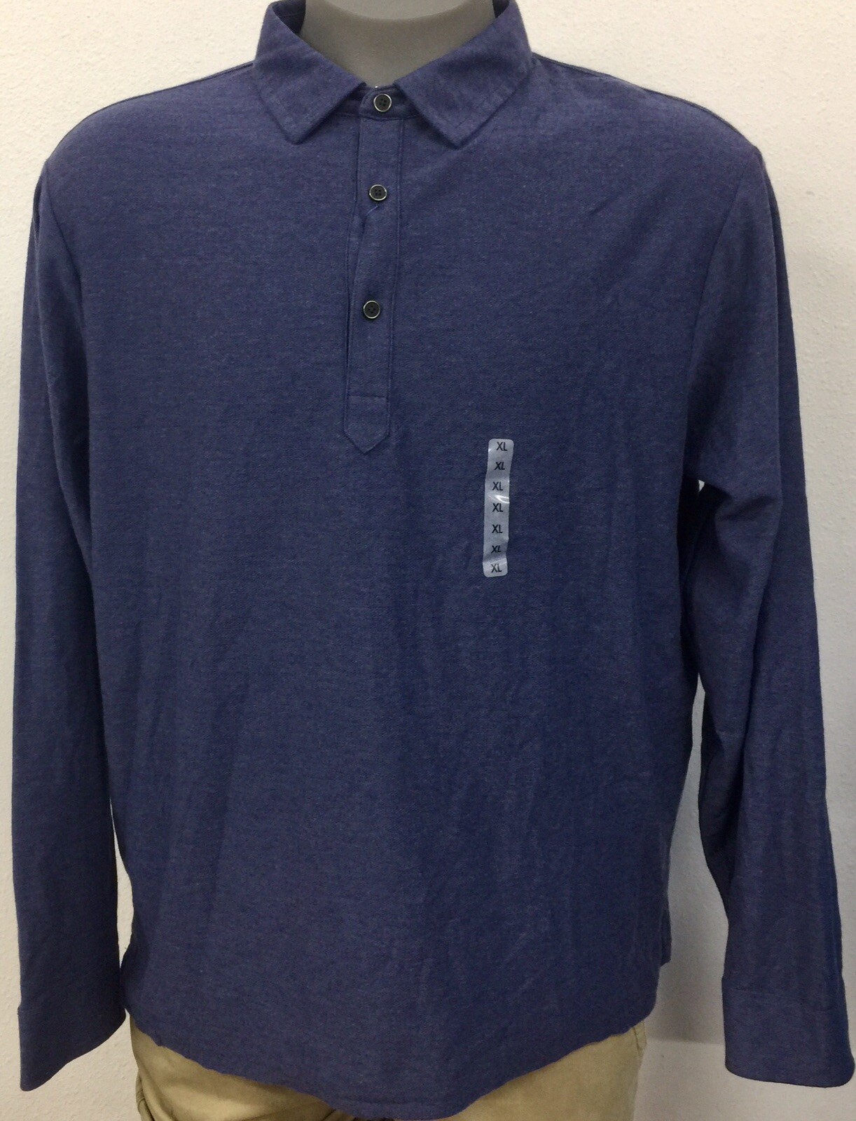 Rowm Men’s Navy Heather L/S 1/4 Button-Up Polo Shirt NWT $49.50 Choose Size