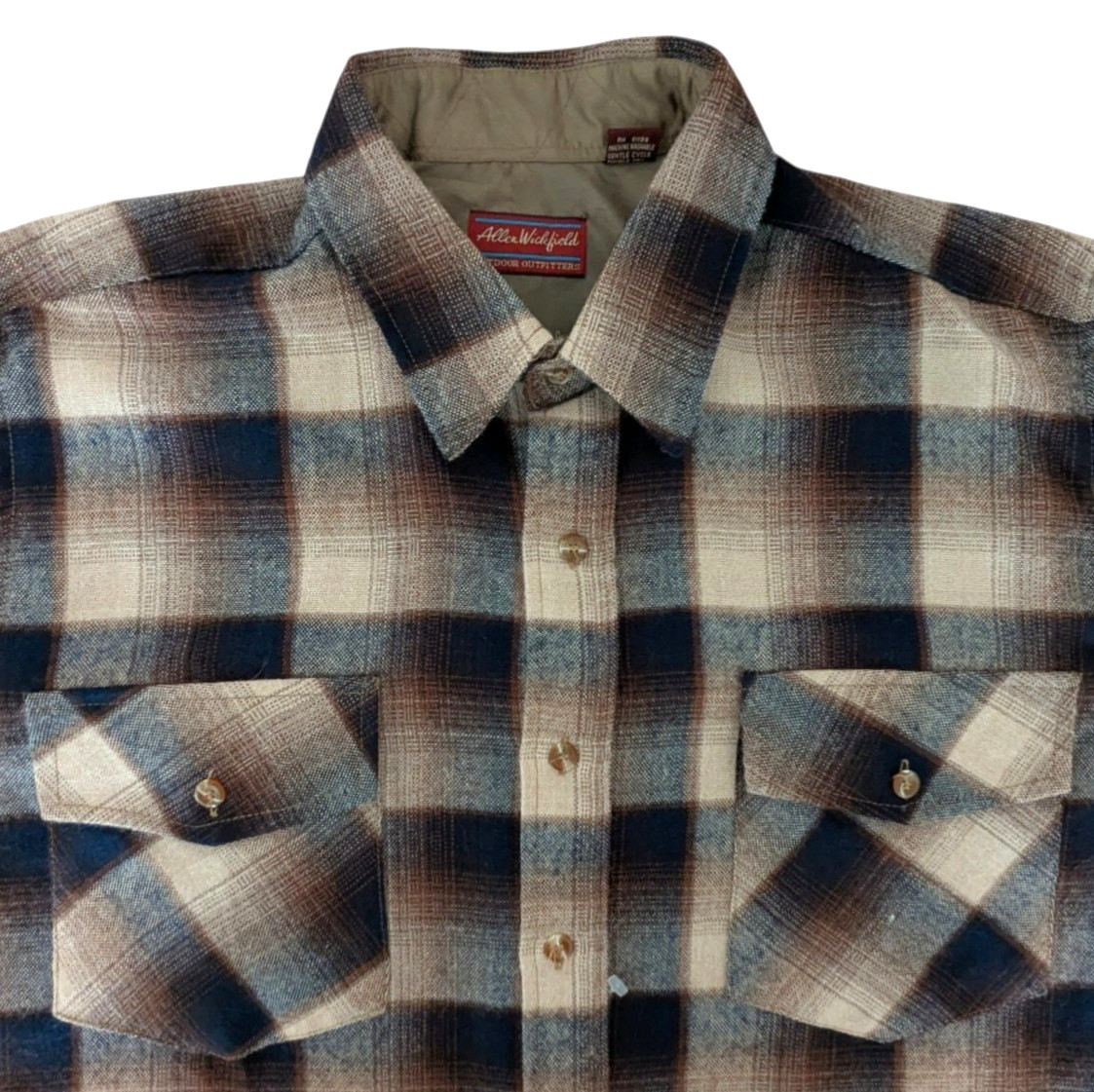 Allen Wickfield flannel shirt XL brown plaid wool blend machine washable
