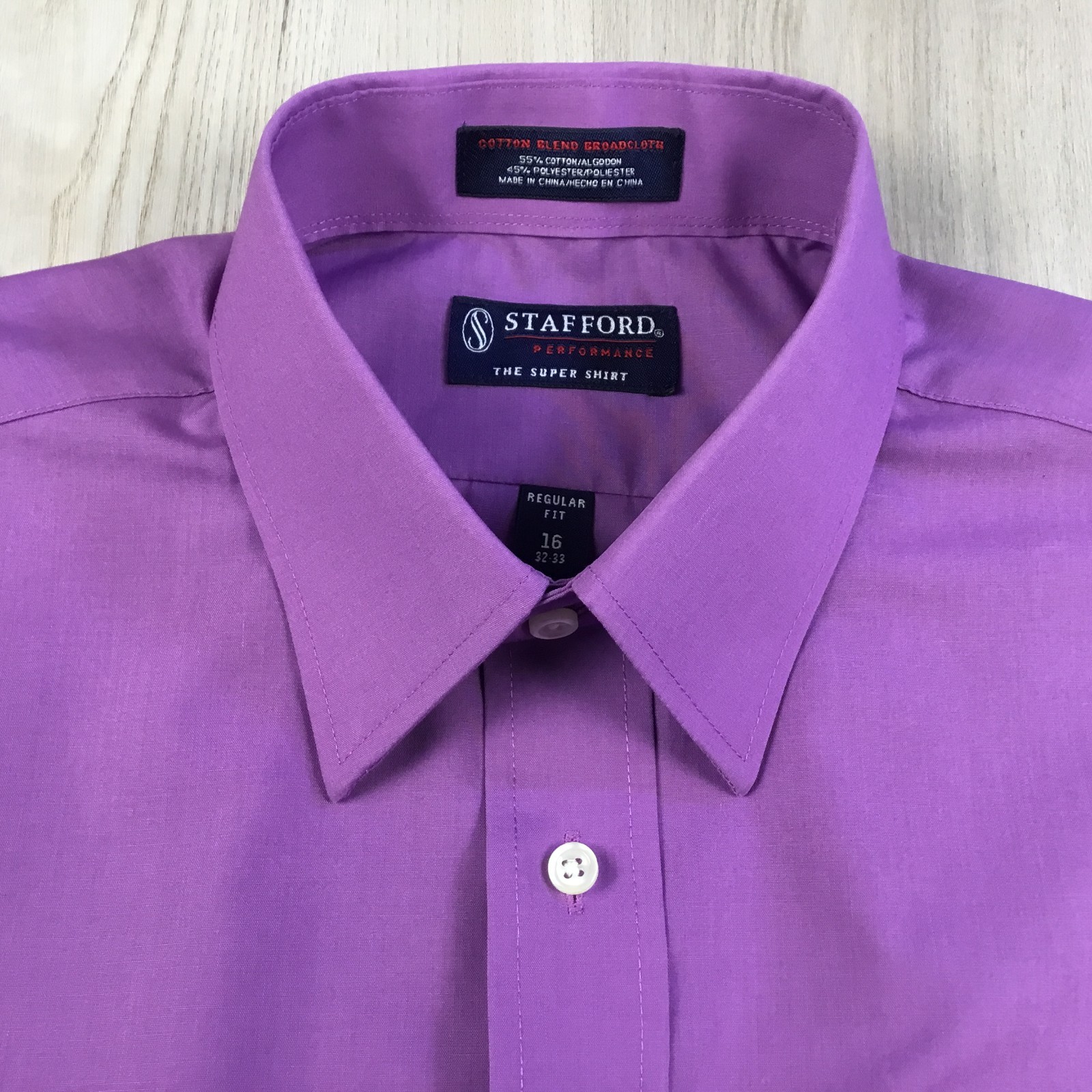 Stafford Mens Shirt 16 32-33 Purple Performance Broadcloth Super Shirt Utility