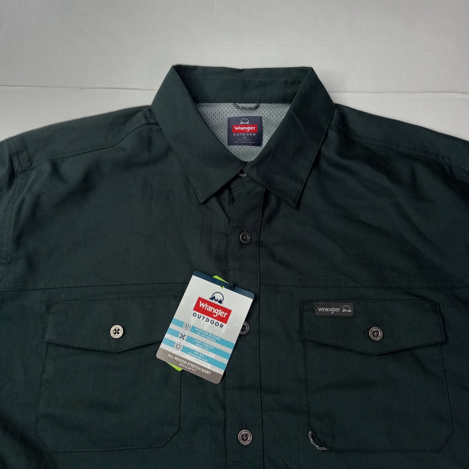 Wrangler All Season Stretch Shirt Men’s XL XLarge Gray Convertible Sleeves UPF