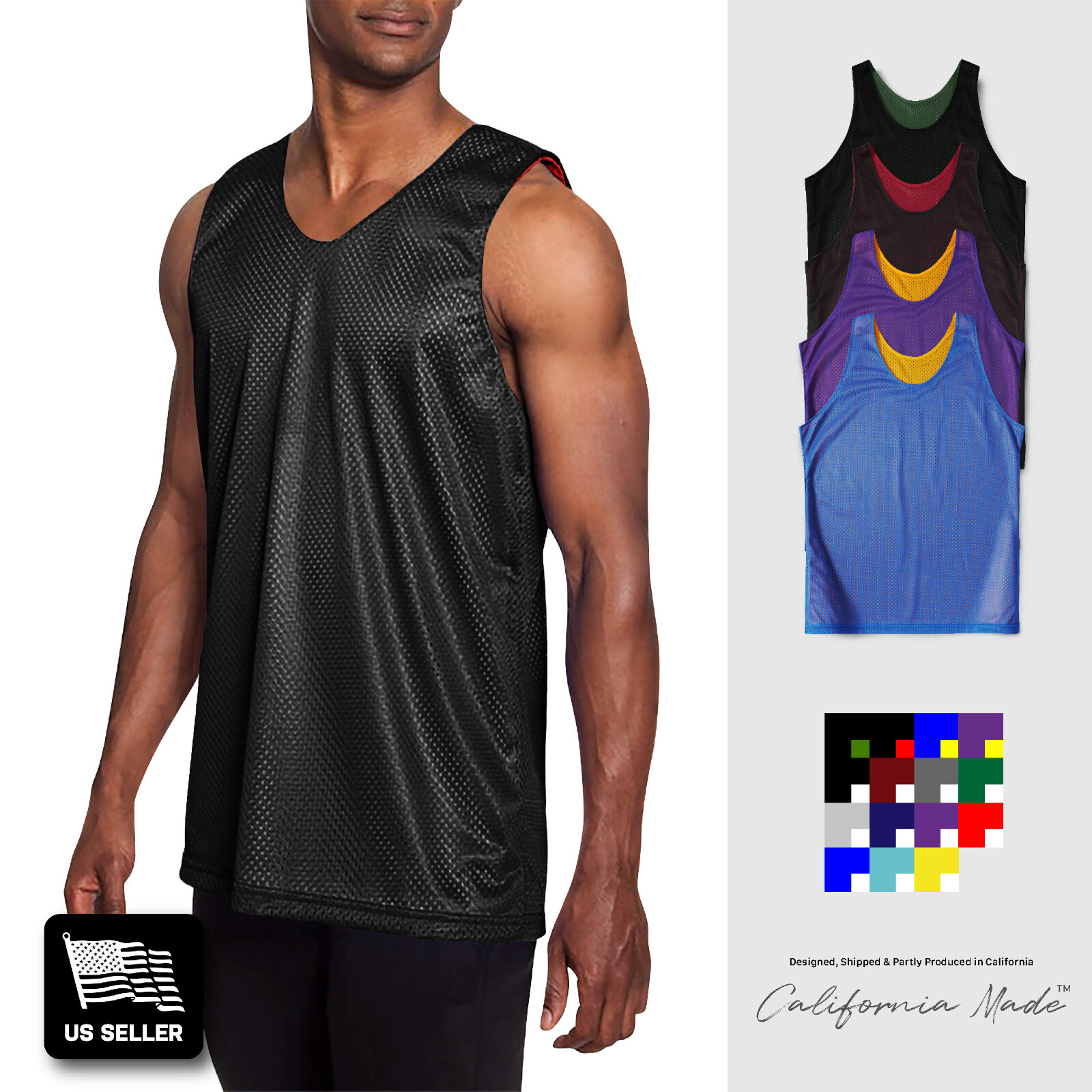 Mens Basketball Jersey Mesh Tank Top Premium Practice Sports Team Reversible