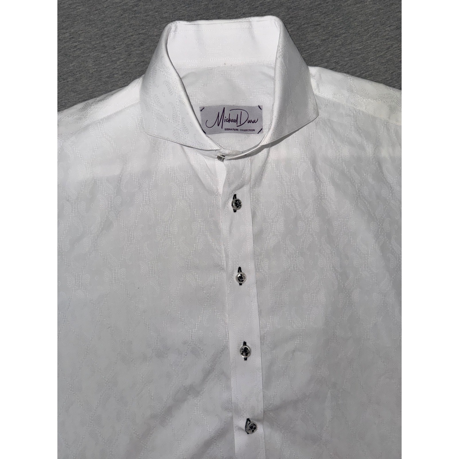 Designer Mens Dress Shirt Large White Paisley Jacquard Luxury Formal FREE RETURN