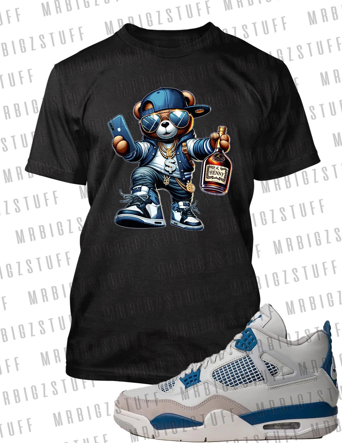 Henny Bear 8XL Big Tall Graphic Bigdude Tee Shirt to Match J4 Military Blue