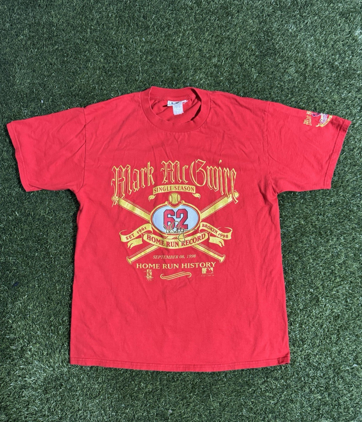Vintage 90s Mark McGwire Baseball Home Run Record Cardinals MLB T-Shirt Large