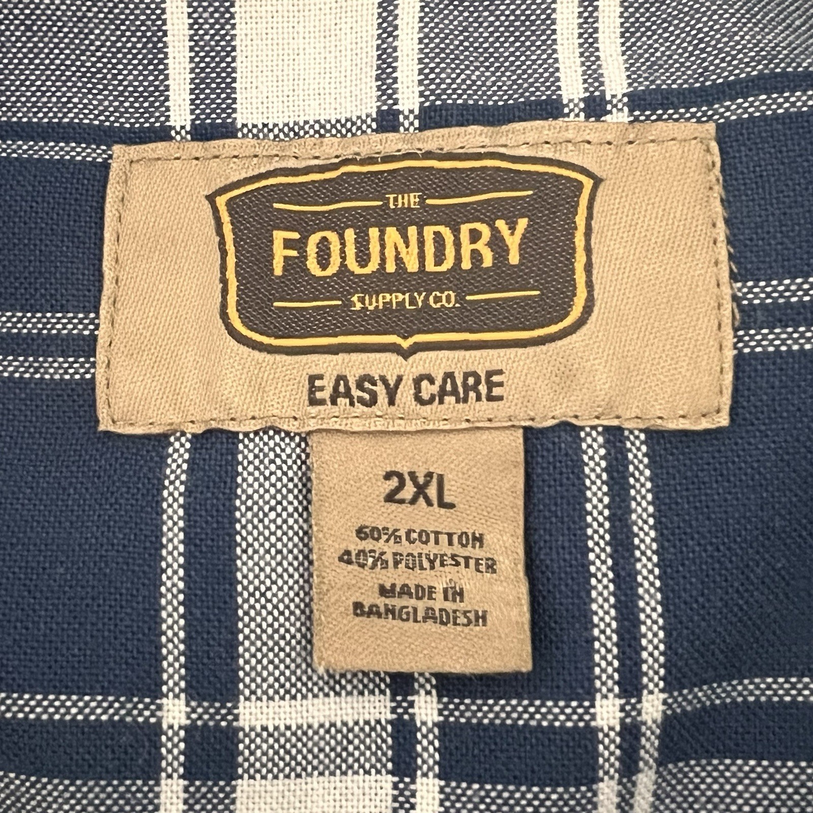 Foundry Easy Care 2XL Blue Plaid Button Down Short Sleeve ShirtCotton Blend