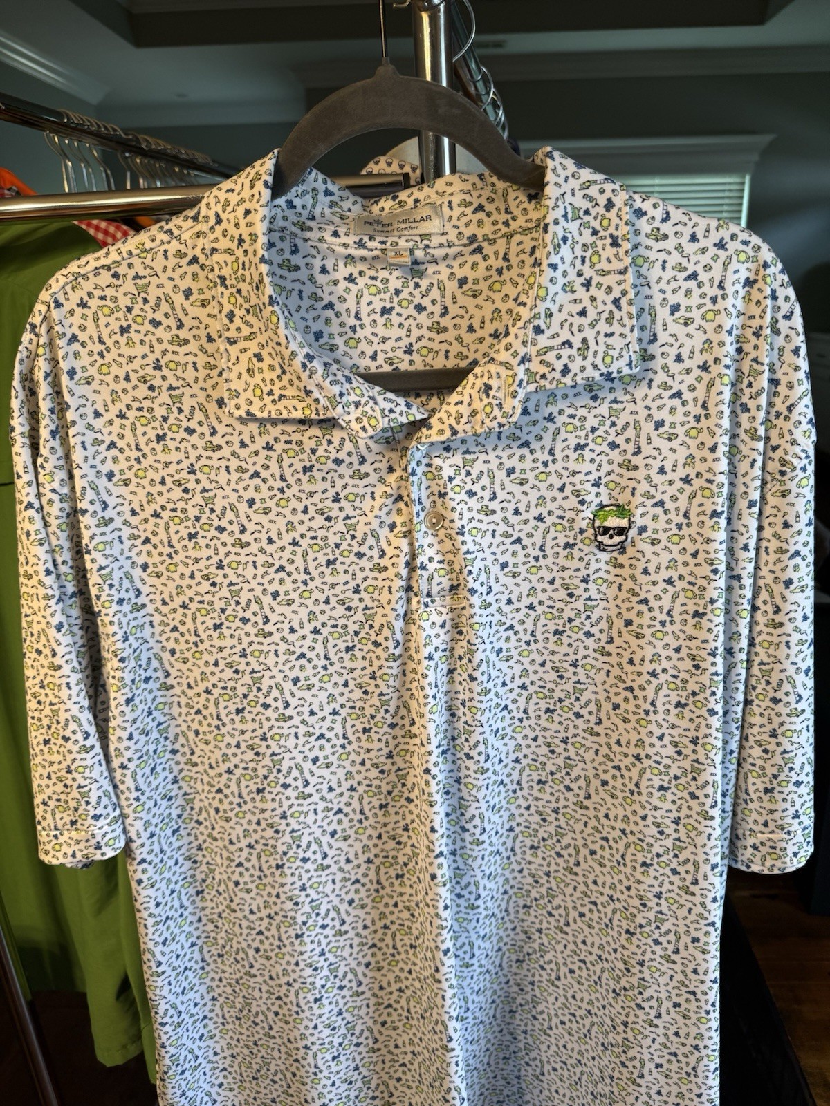 Peter Millar Summer Comfort Men’s Golf Polo XL White SWAG Skull Print Stretch
