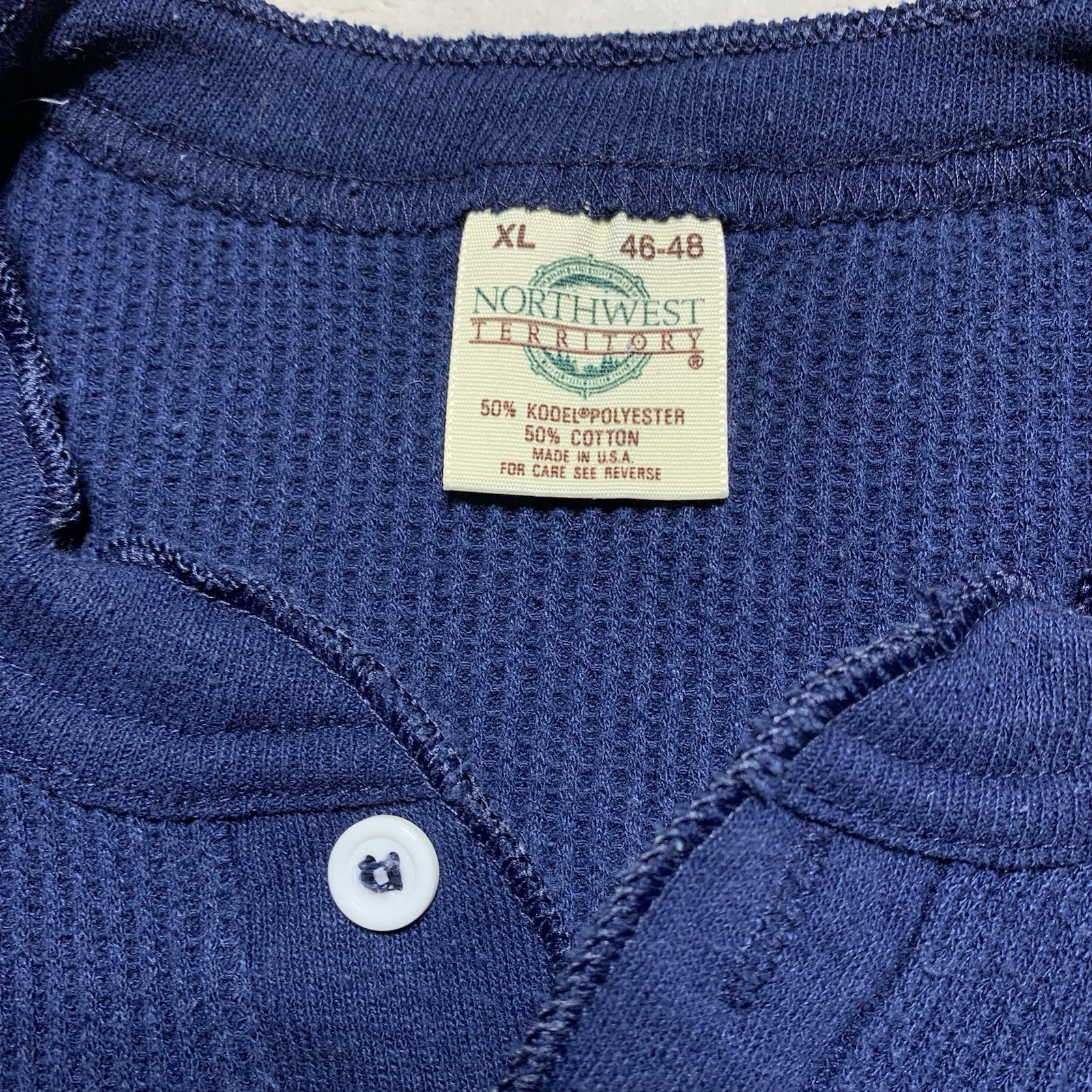 Vintage 90s Northwest Territory Thermal Henley Shirt XL Navy Waffle Made In USA
