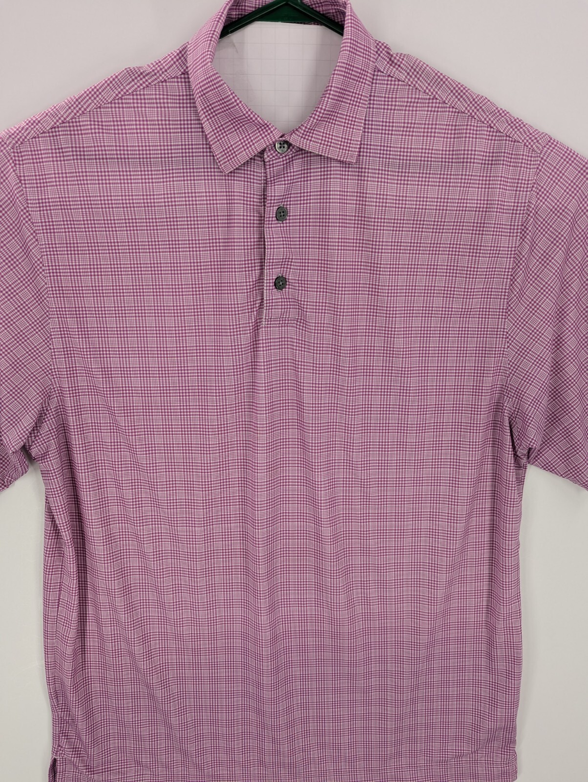Footjoy Men’s Purple Checked Short Sleeve Polyester Spandex Golf Polo, Logo, L