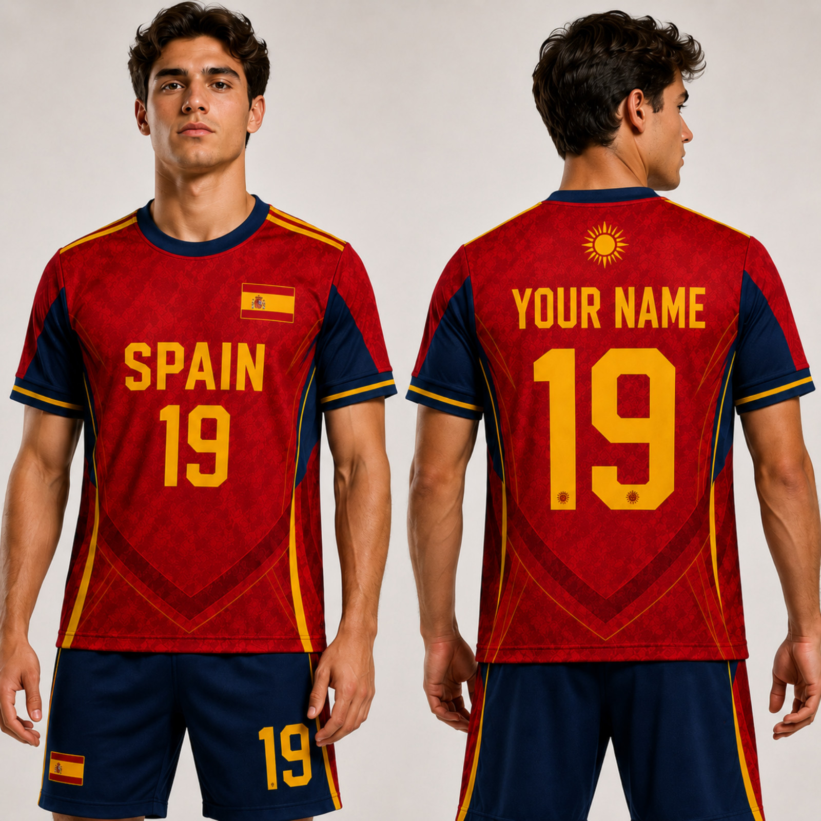 Mens Spain Soccer Jersey Custom Name Number Spanish Flag Football Shirt (S-5XL)