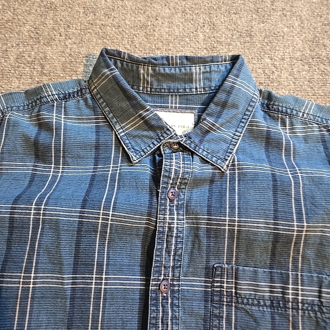 American Eagle Shirt Mens Large Blue Plaid Button Front Long Sleeve Super Soft