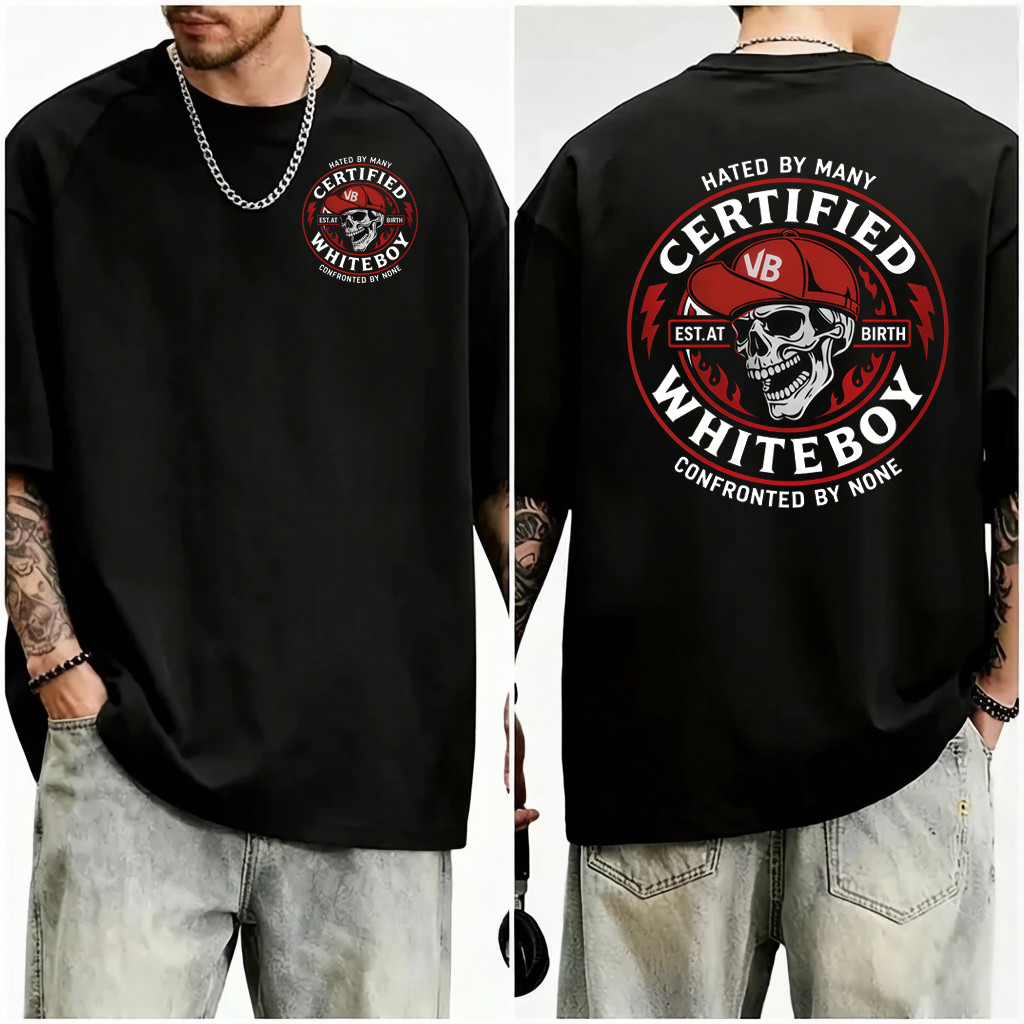CERTIFIED WHITEBOY Street Skull 2 Sided T-Shirt Menswear Streetwear