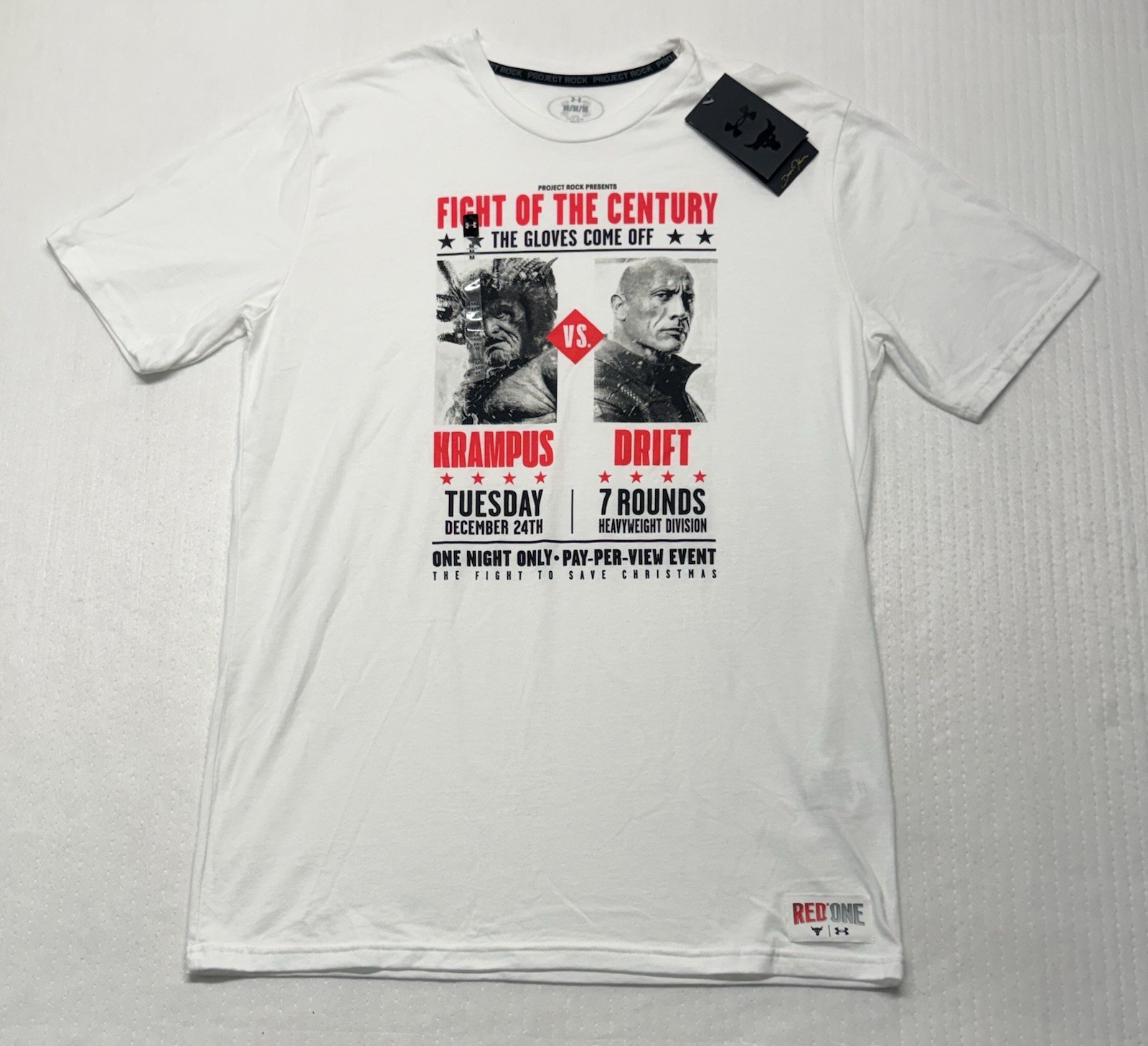 Project Rock Red One Fight Of The Century White T-Shirt Men’s Size Medium