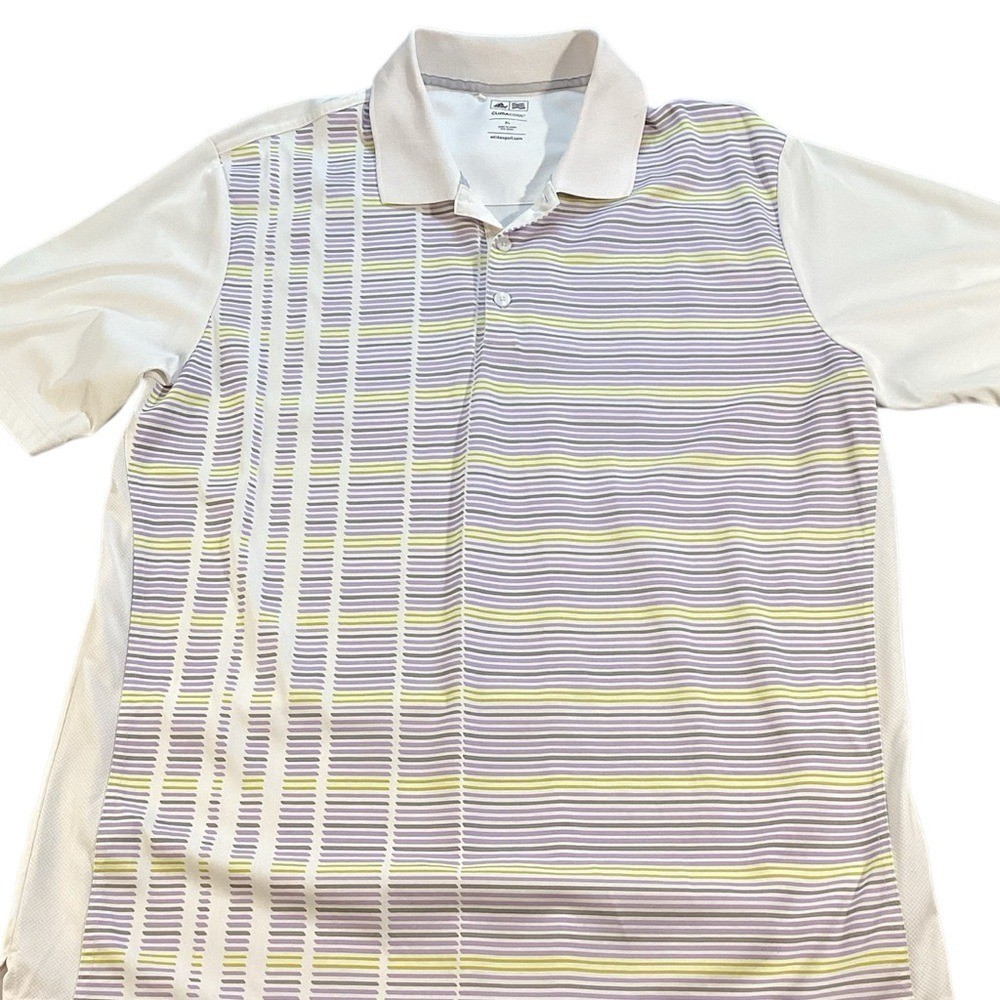 Adidas Men’s Golf Climacool White Lavendar Striped Polo, Size XL