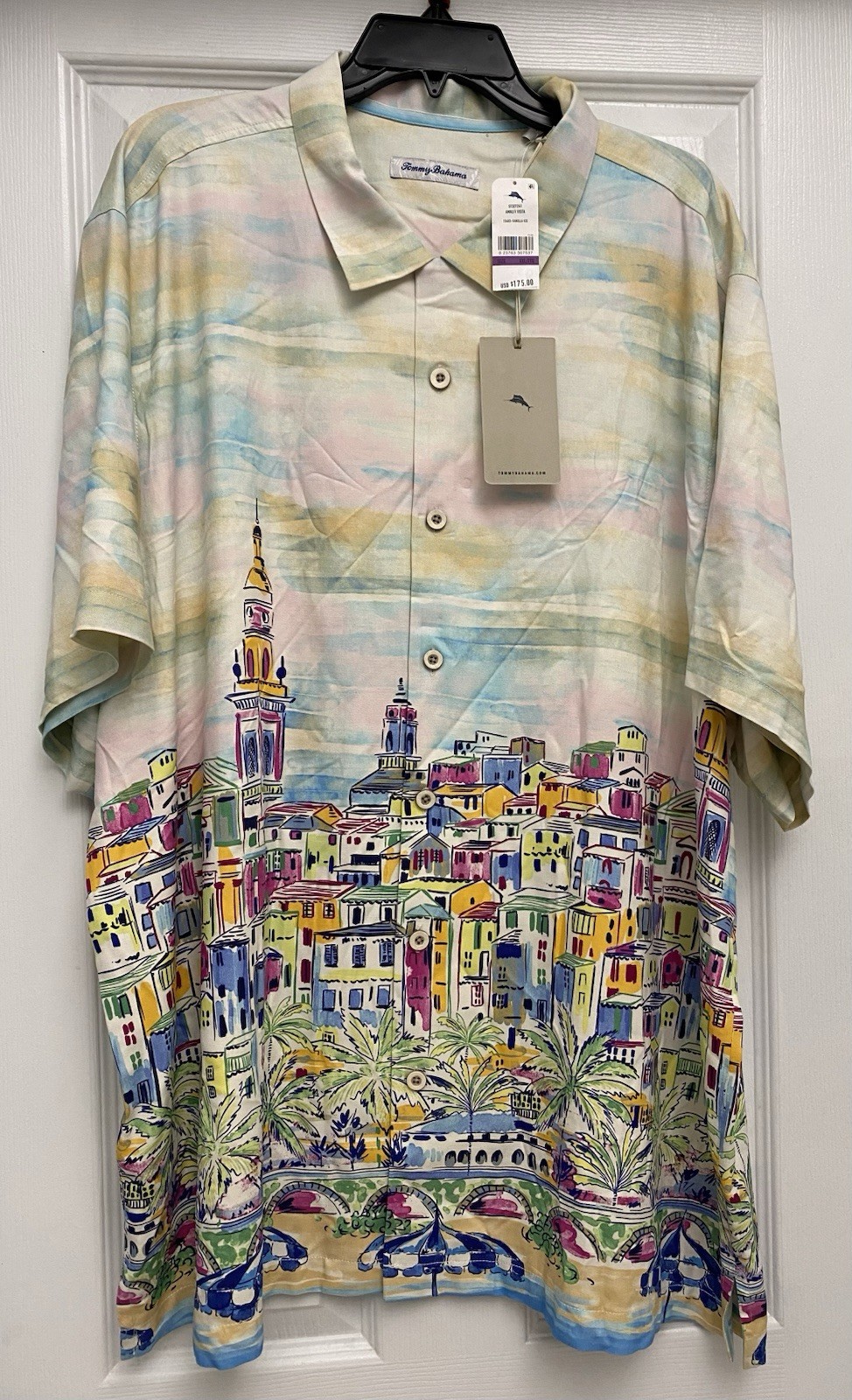 Tommy Bahama Amalfi Vista Silk Shirt Mens XXL Vanilla Ice Coastal Scene ST327241