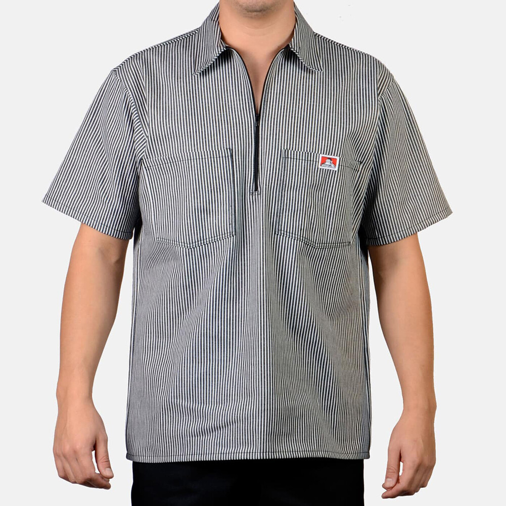Ben Davis Men’s Short Sleeve Color Stripe Cotton Blend Pockets 1/2 Zip Shirt