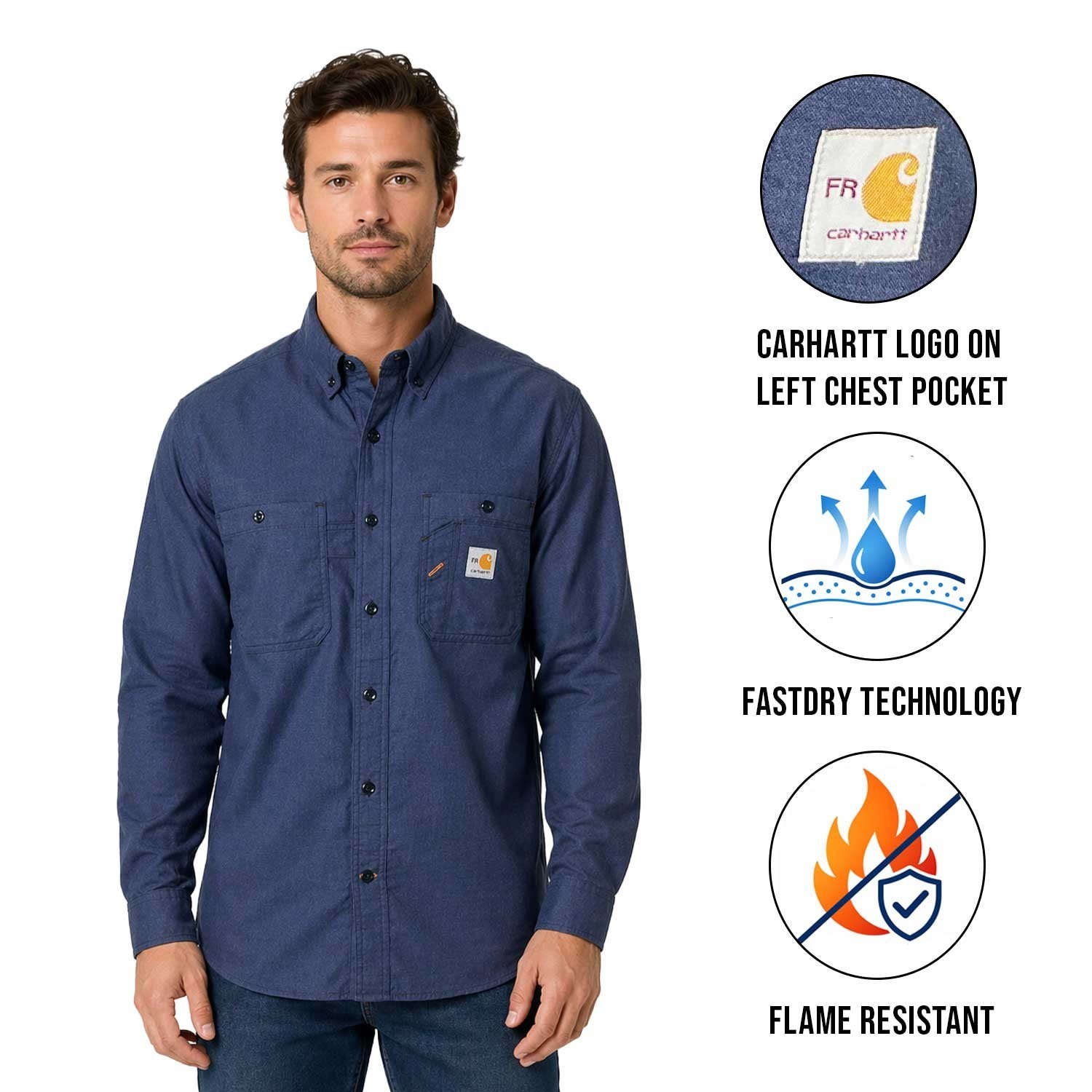 Carhartt FR Men’s Navy Shirt Flame Resistant Long Sleeve Lightweight (S02)