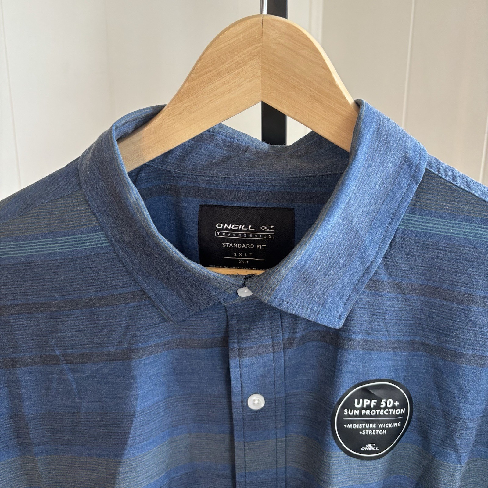 O’Neill NWT Traveler UPF 50+ Blue Traverse Stripe Short Sleeve Button Shirt 2XLT