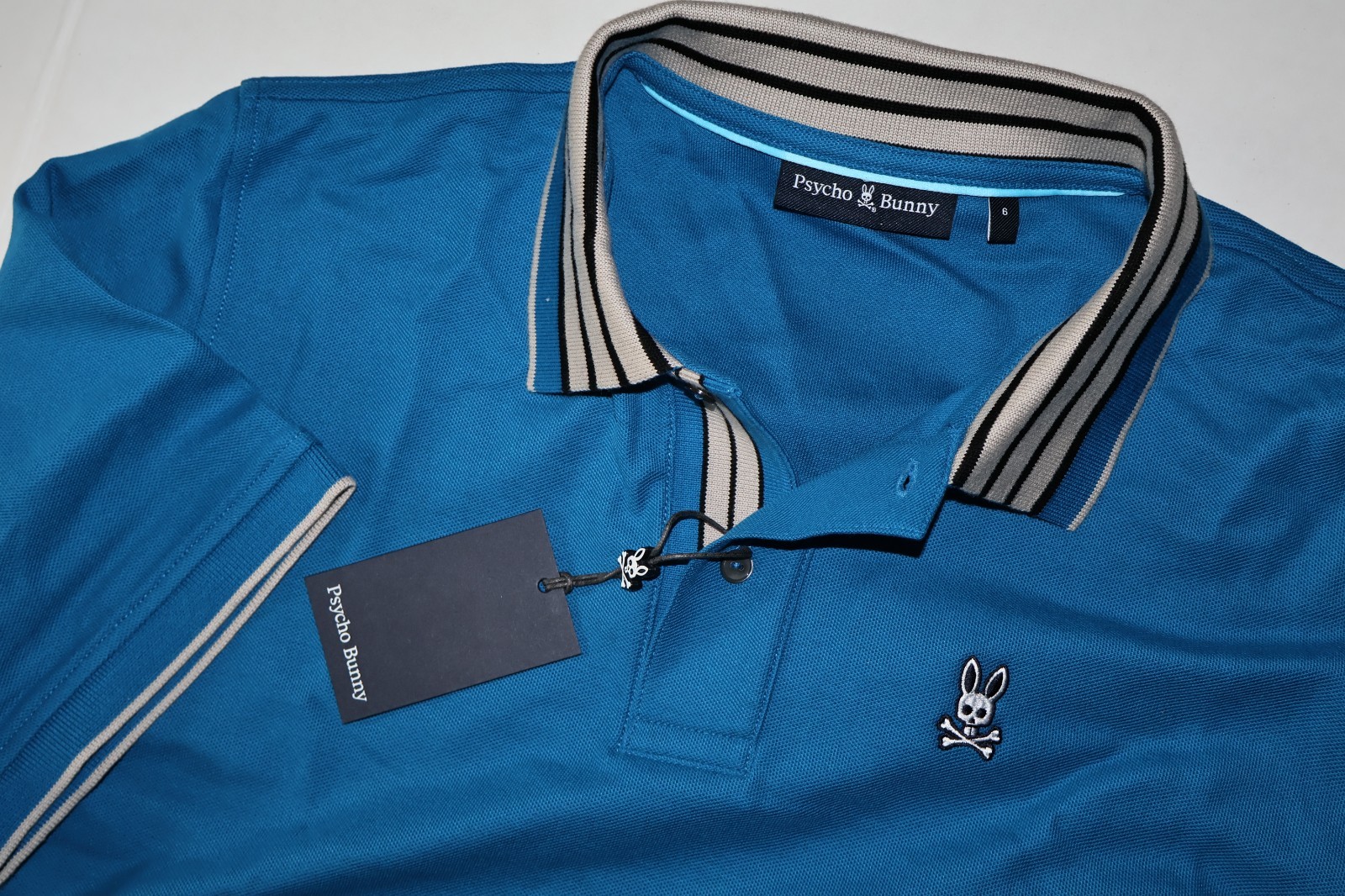 Psycho Bunny Pique Polo Shirt Walter Mykonos Blue SS New Size 6 Large L