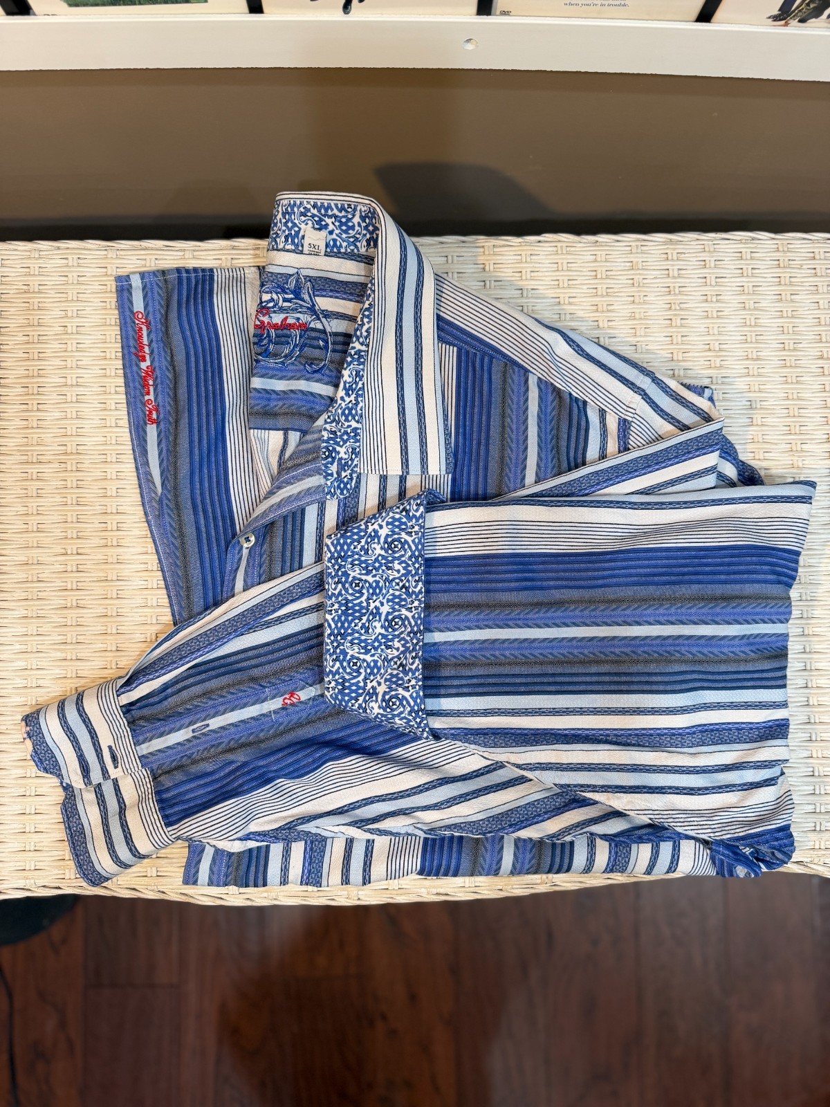 Robert Graham Blue White Striped Long Sleeve Button Up Shirt Men’s 5XL Flip Cuff