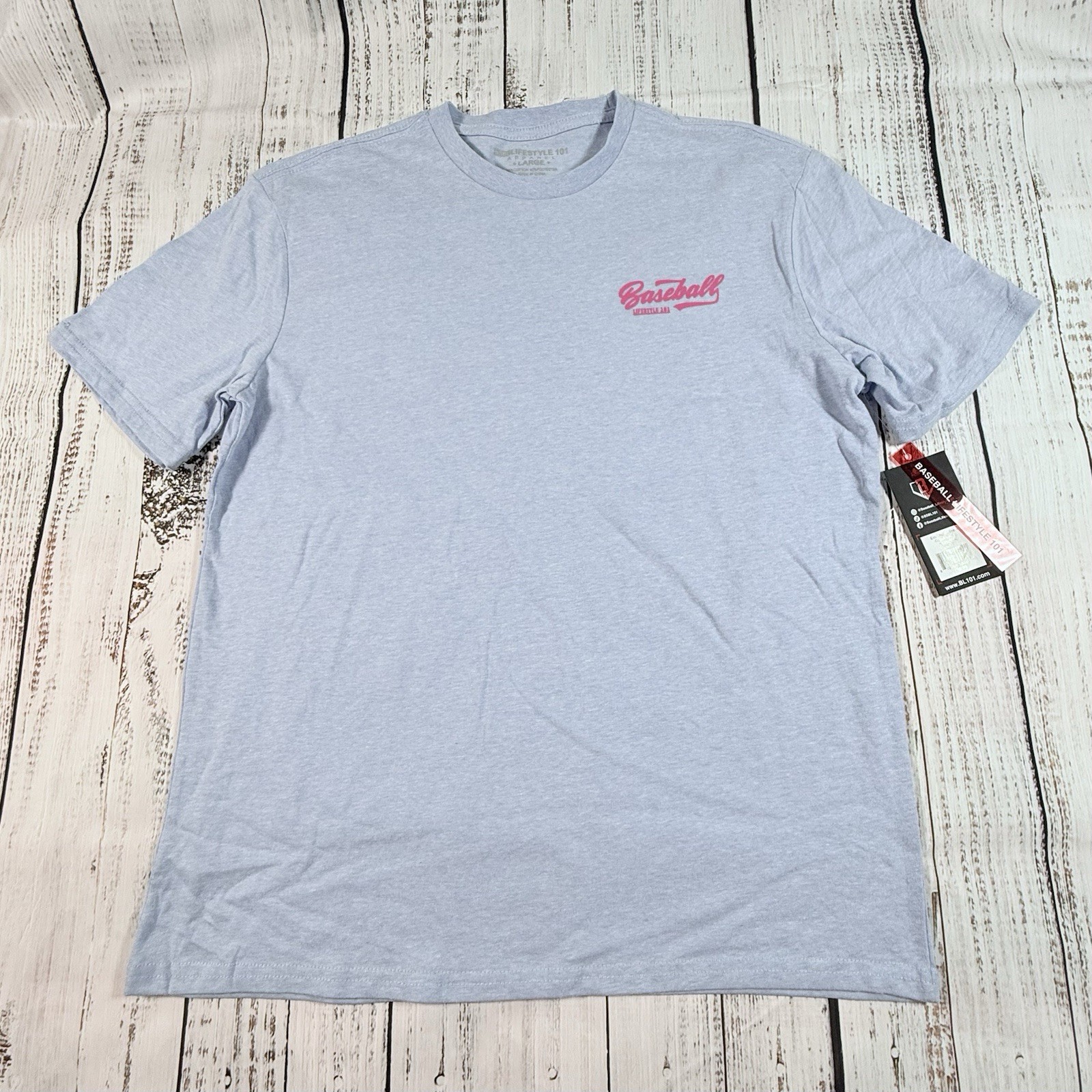 Baseball Lifestyle 101 Adult LARGE Shirt Heathered Blue NWT