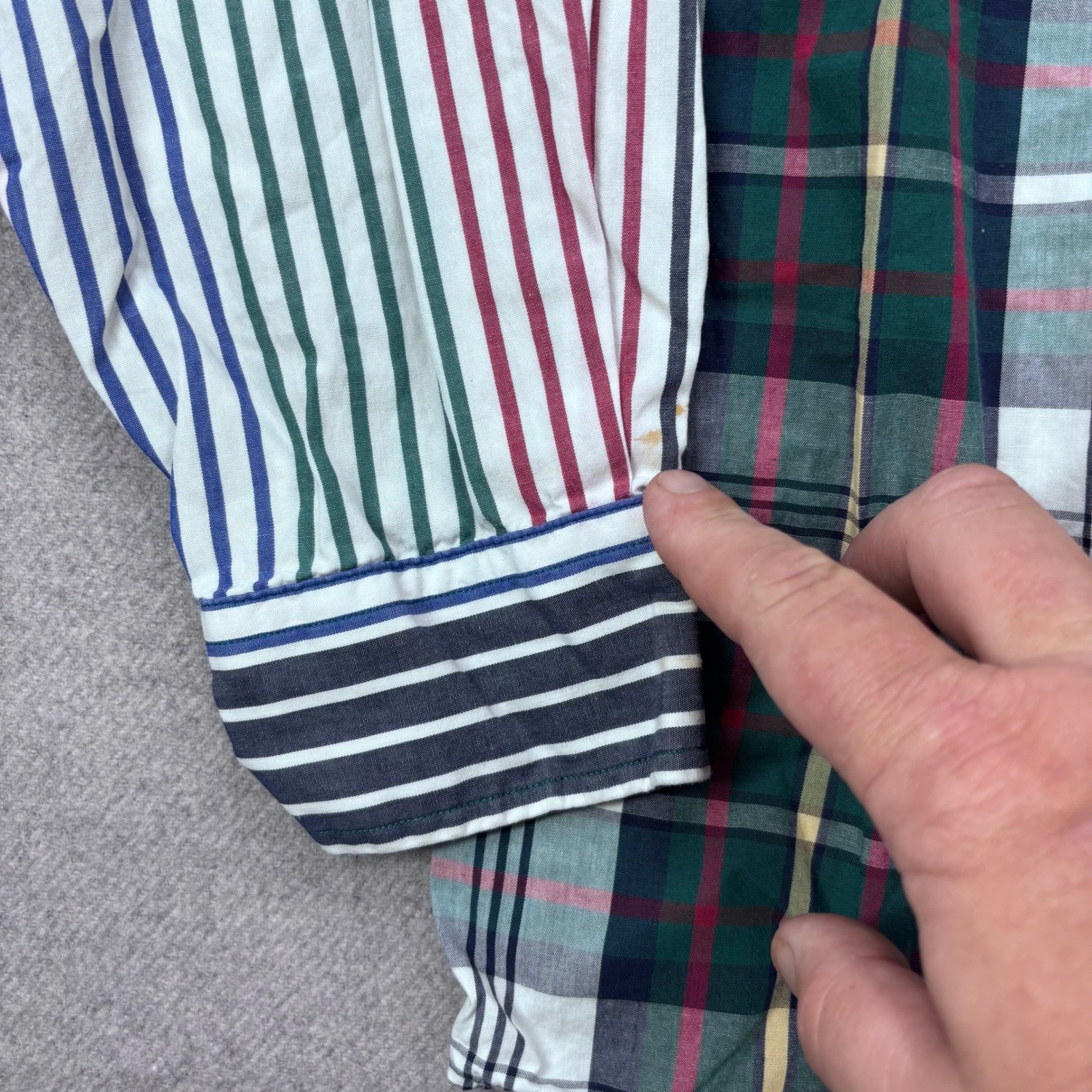 Vtg 90s Gant Imported Poplin Plaid Striped Fun Shirt Mens L Colorblock Harlequin