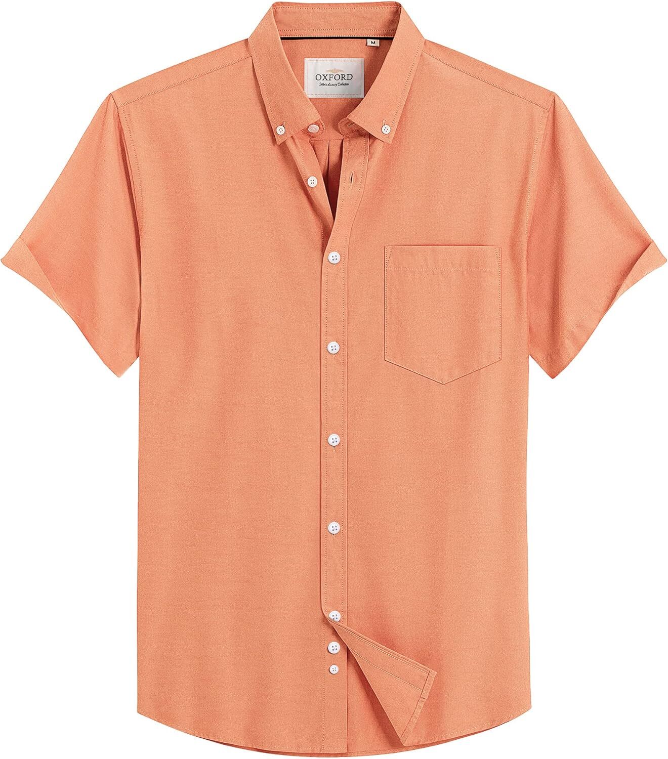 Men’s Short Sleeve Oxford Shirt Regular Fit Button-Down Collar with Chest Pocket
