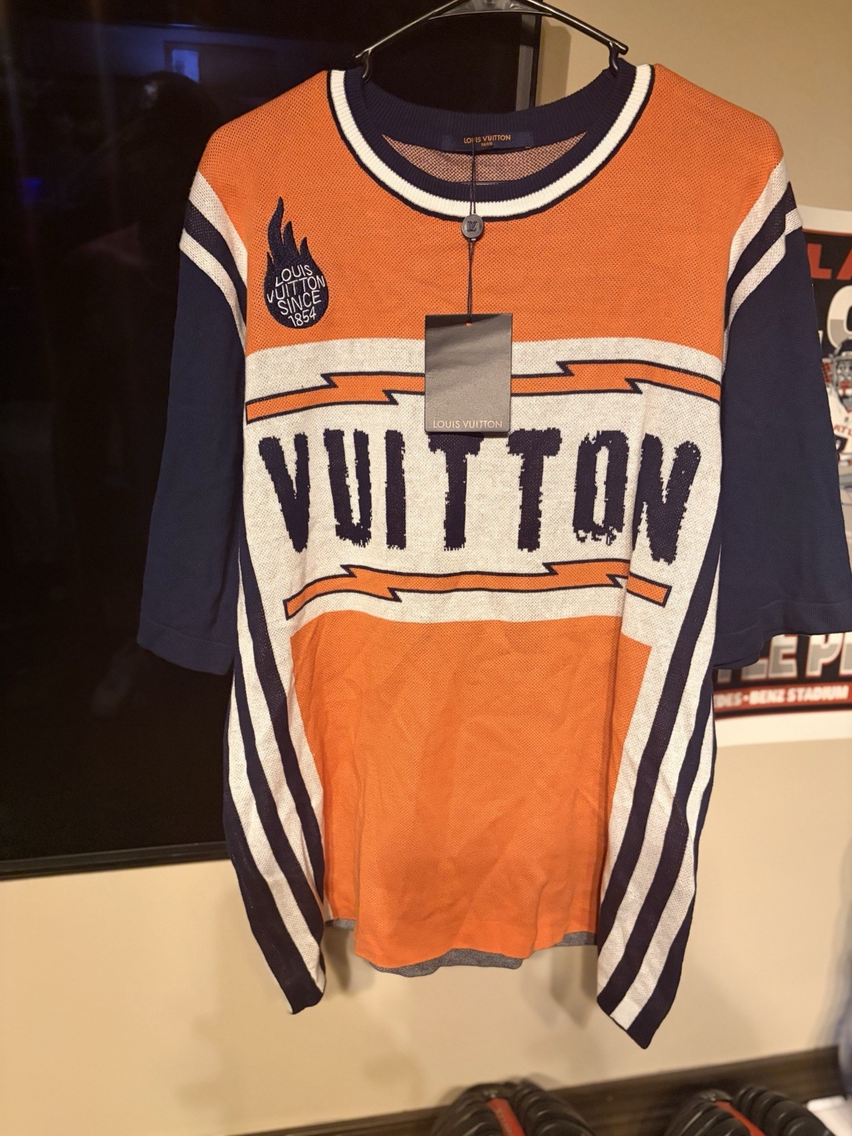 LV Orange Navy VUITTON logo Knit Shirt Size XXL