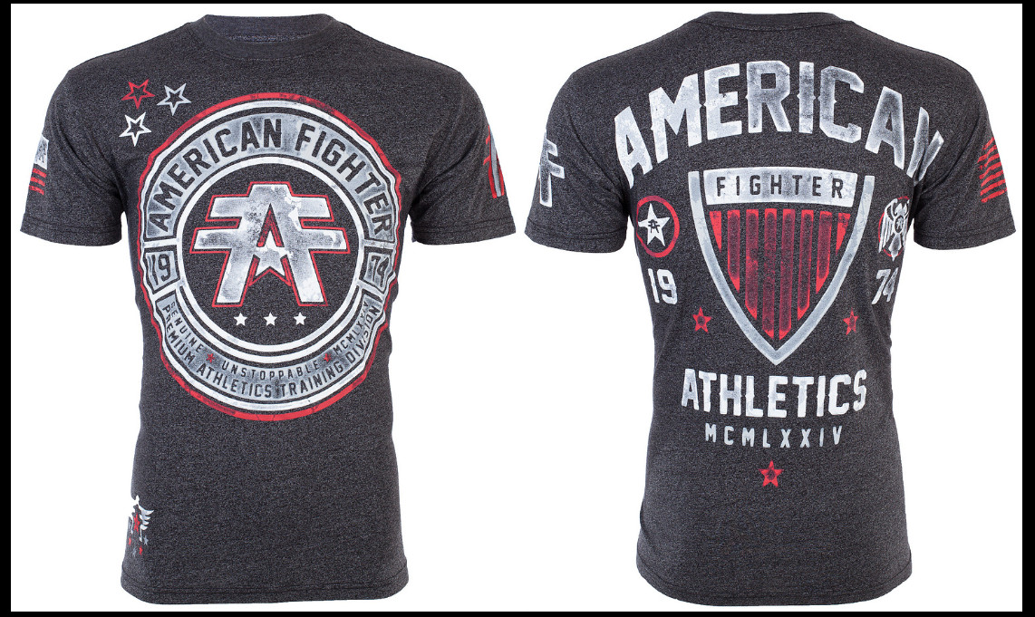 AMERICAN FIGHTER Heather Black CUMBERLAND Athletic Graphic T-shirt NWT