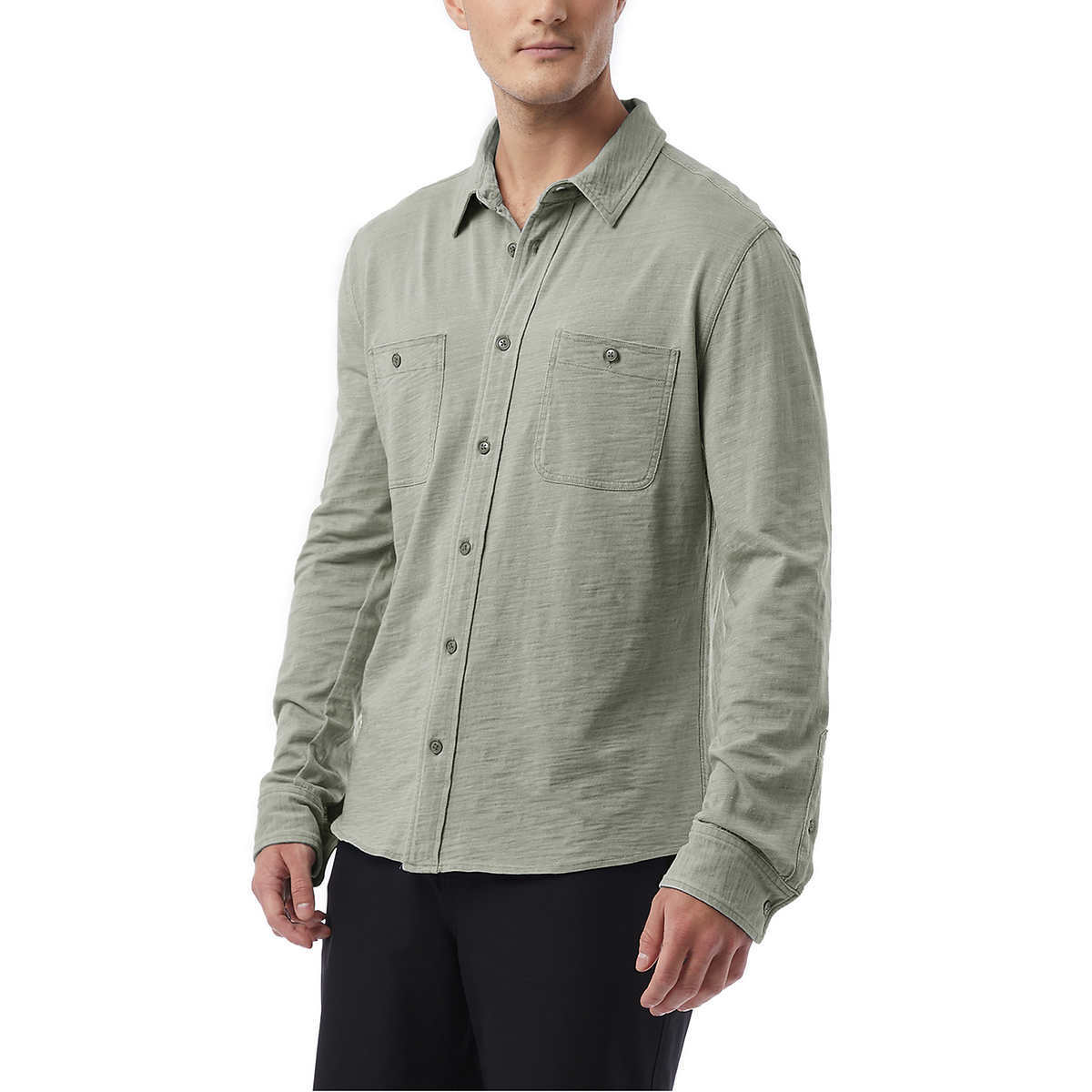 32 Degrees Men’s Long Sleeve Button Down Shirt, Knit Fabrication, Relaxed Fit