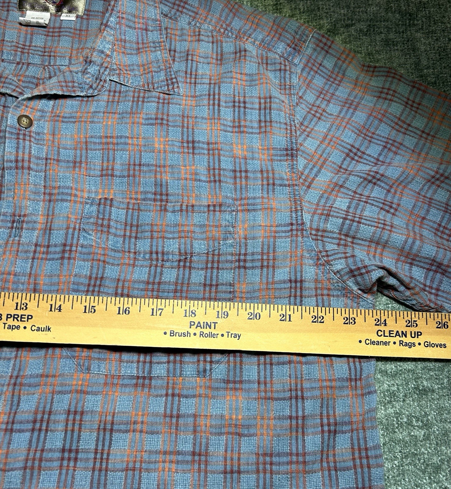 Territory Ahead, VINTAGE, Rust/blue plaid, XL, Textured,Button Up, Short sleeves