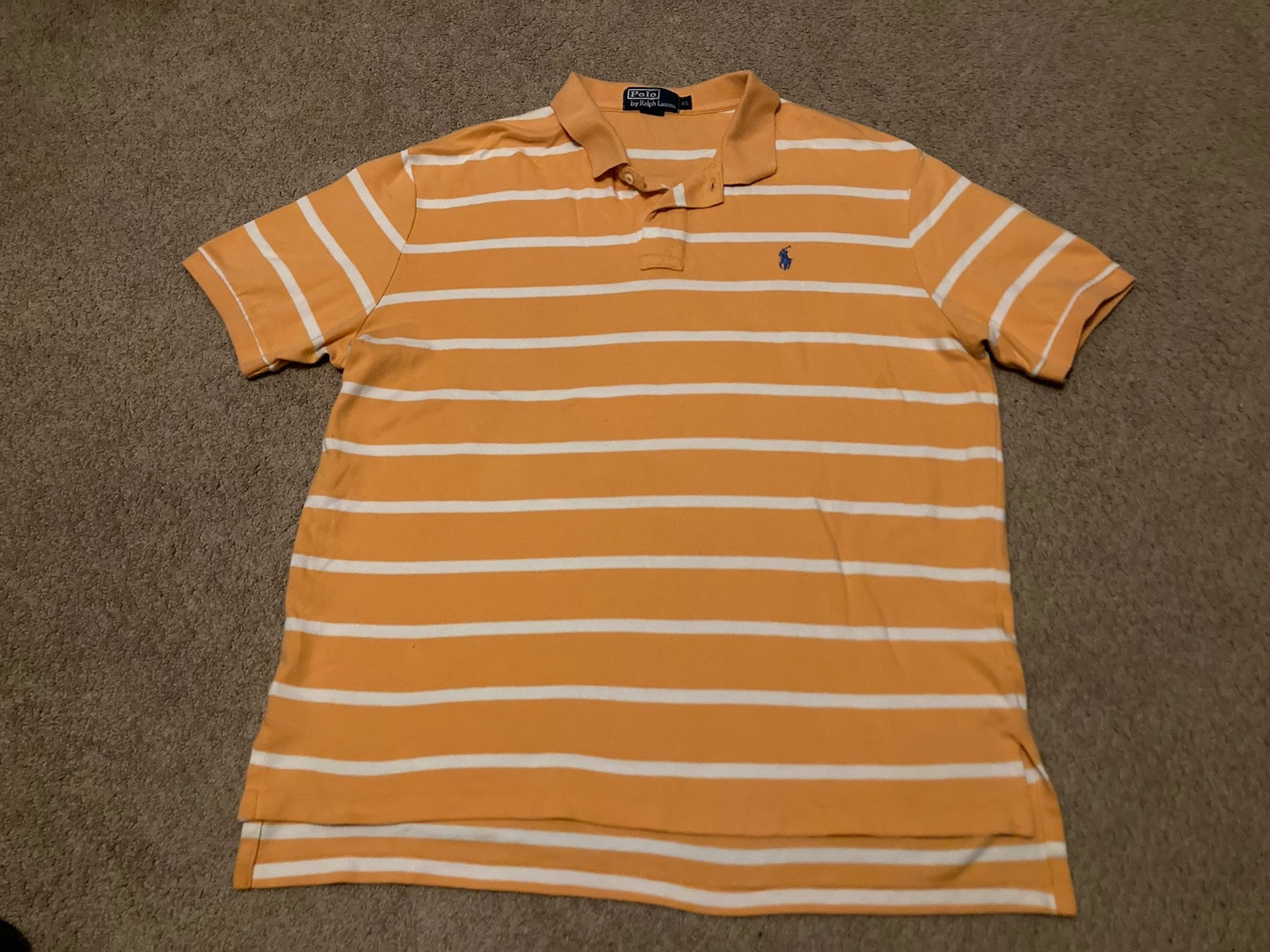 Polo Ralph Lauren Men’s XL Orange & White Striped Cotton Polo Shirt Y2K