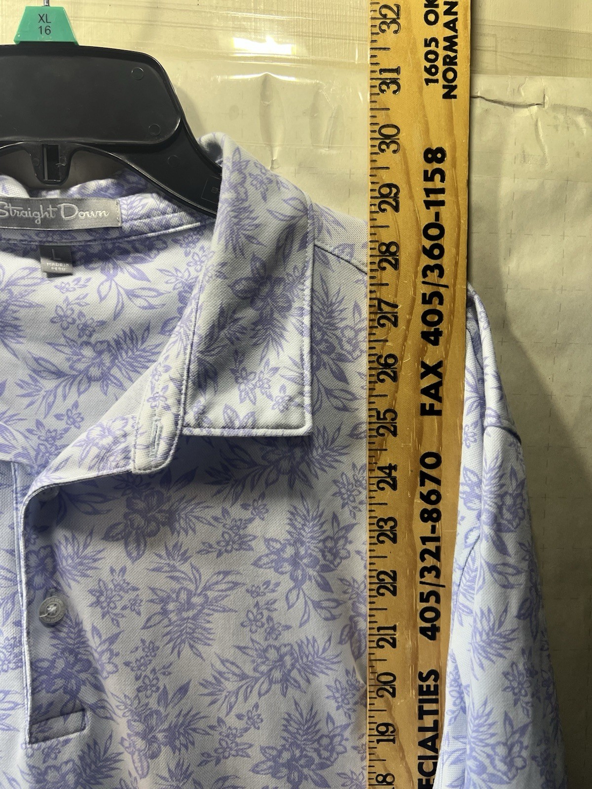 Straight Down Polo Shirt Mens Large Purple Floral Golf Performance Knit Print