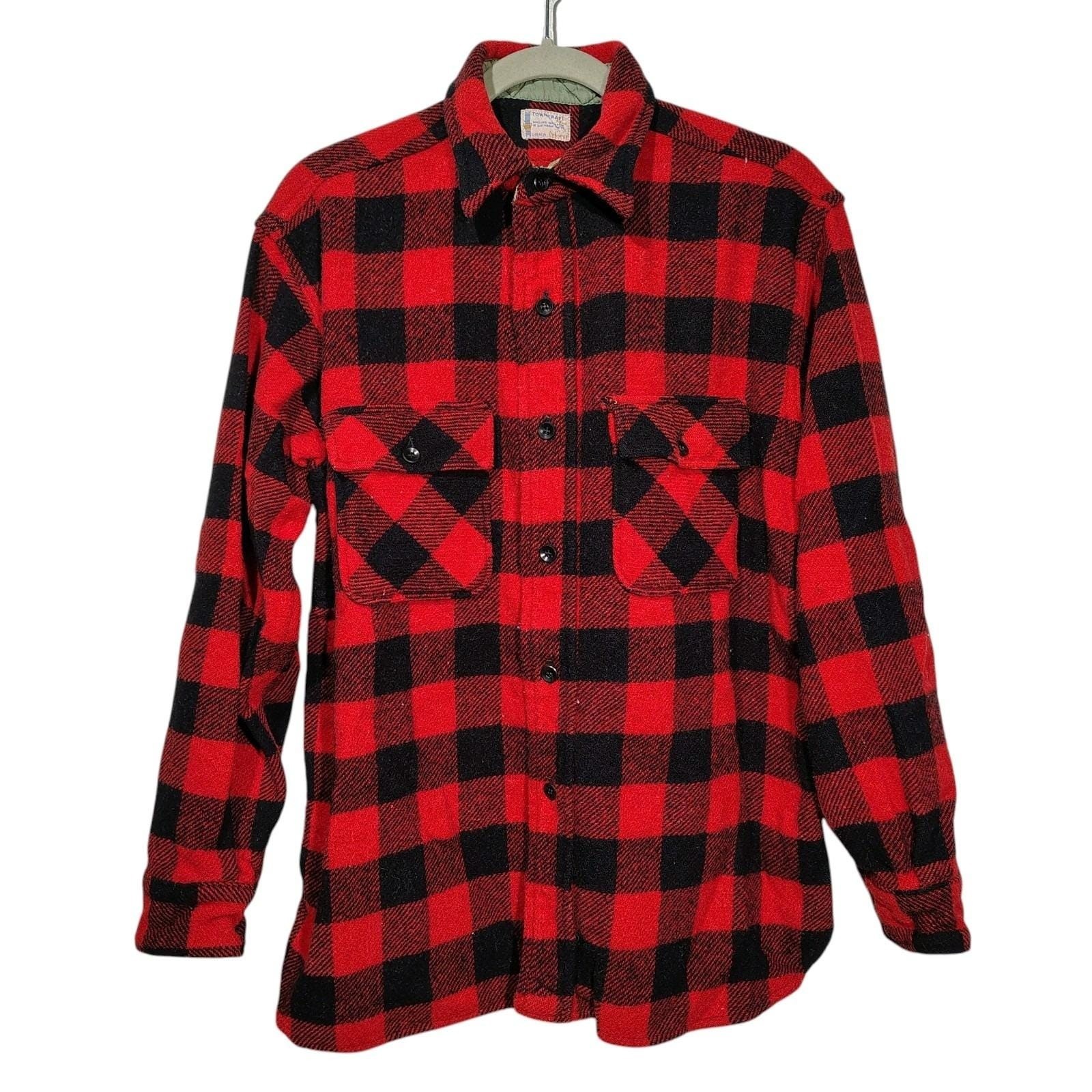 Vintage 60’s Towncraft Men’s Button Up Large 16-16.5 Wool Buffalo Plaid Shacket