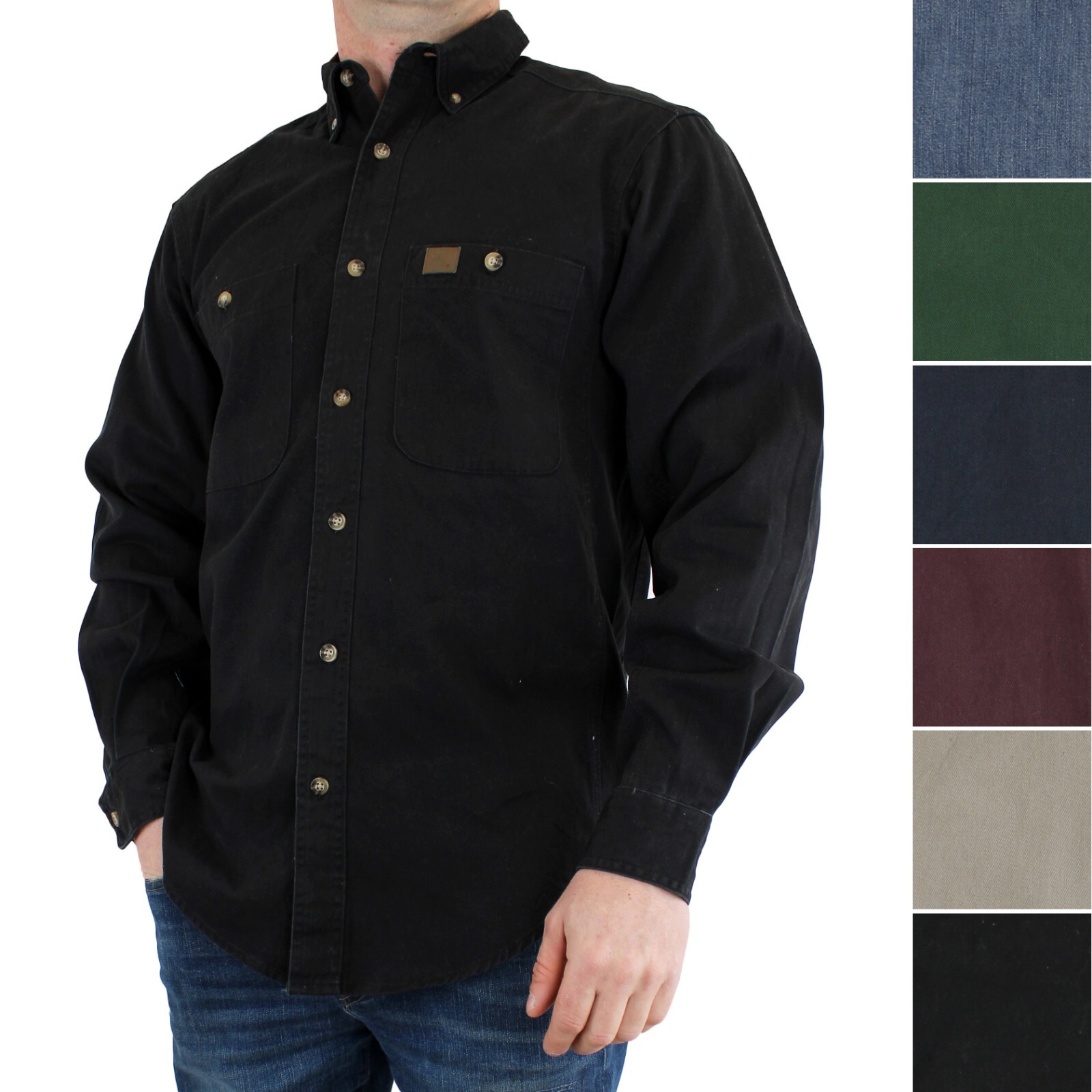 Men’s Wrangler Riggs Workwear Shirt Twill Long Sleeve Two-Pocket Button Collar