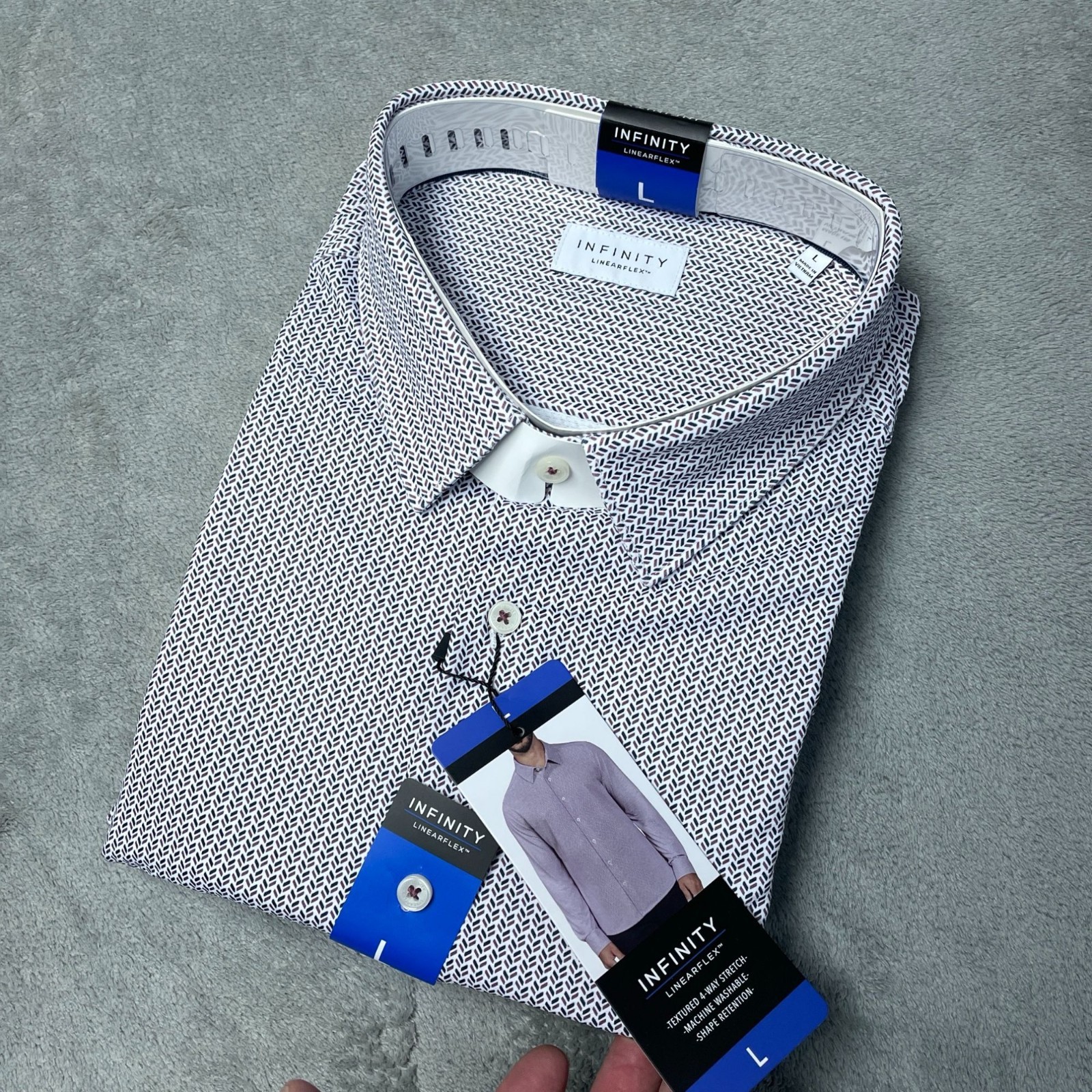 Infinity Linearflex Men’s L Textured 4-Way Stretch Button-Up Shirt Pattern L1306