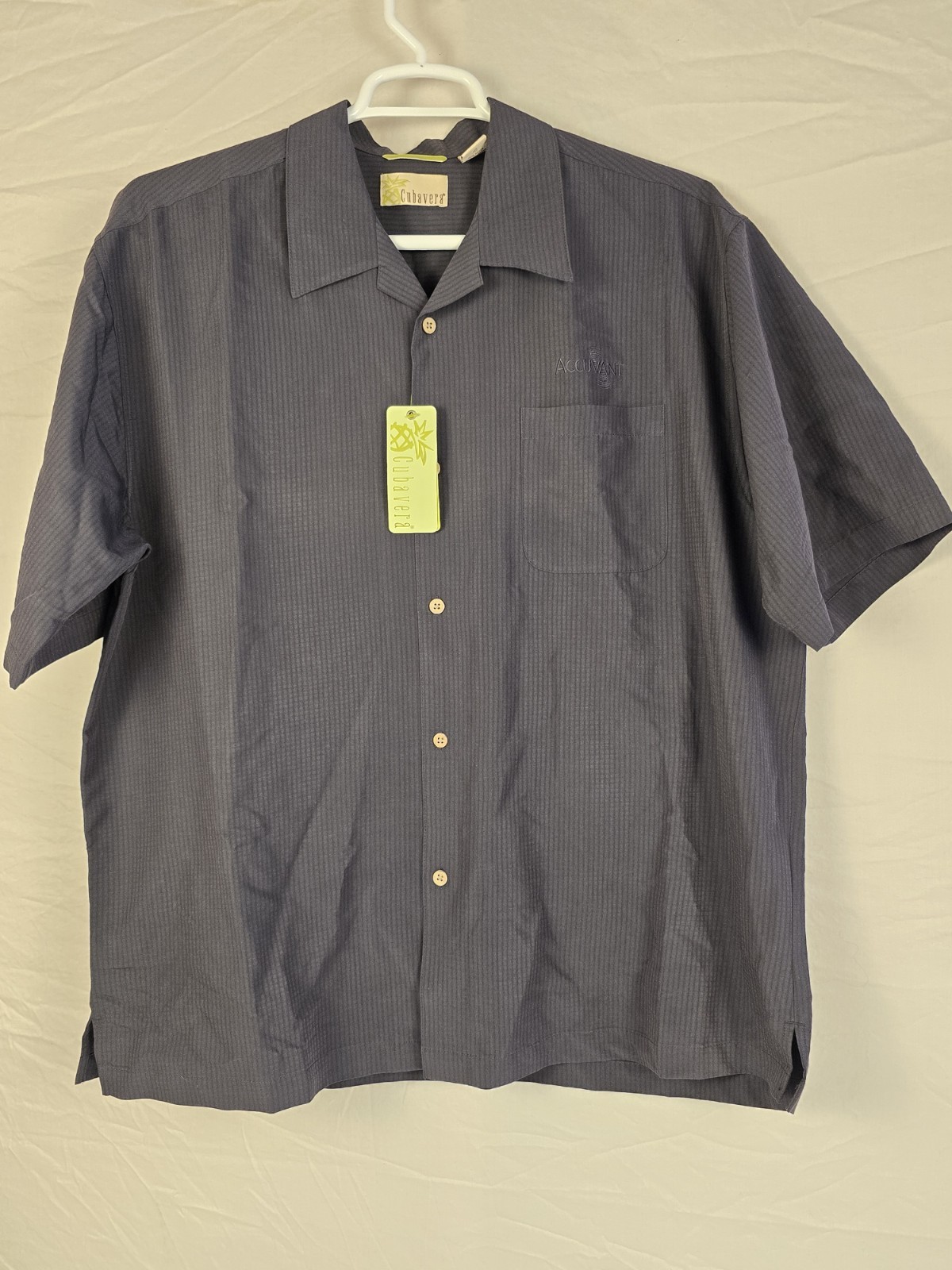 Cubavera Men’s XL Solid Gray Short Sleeve Button-Up Pockets Woven Rayon Blend