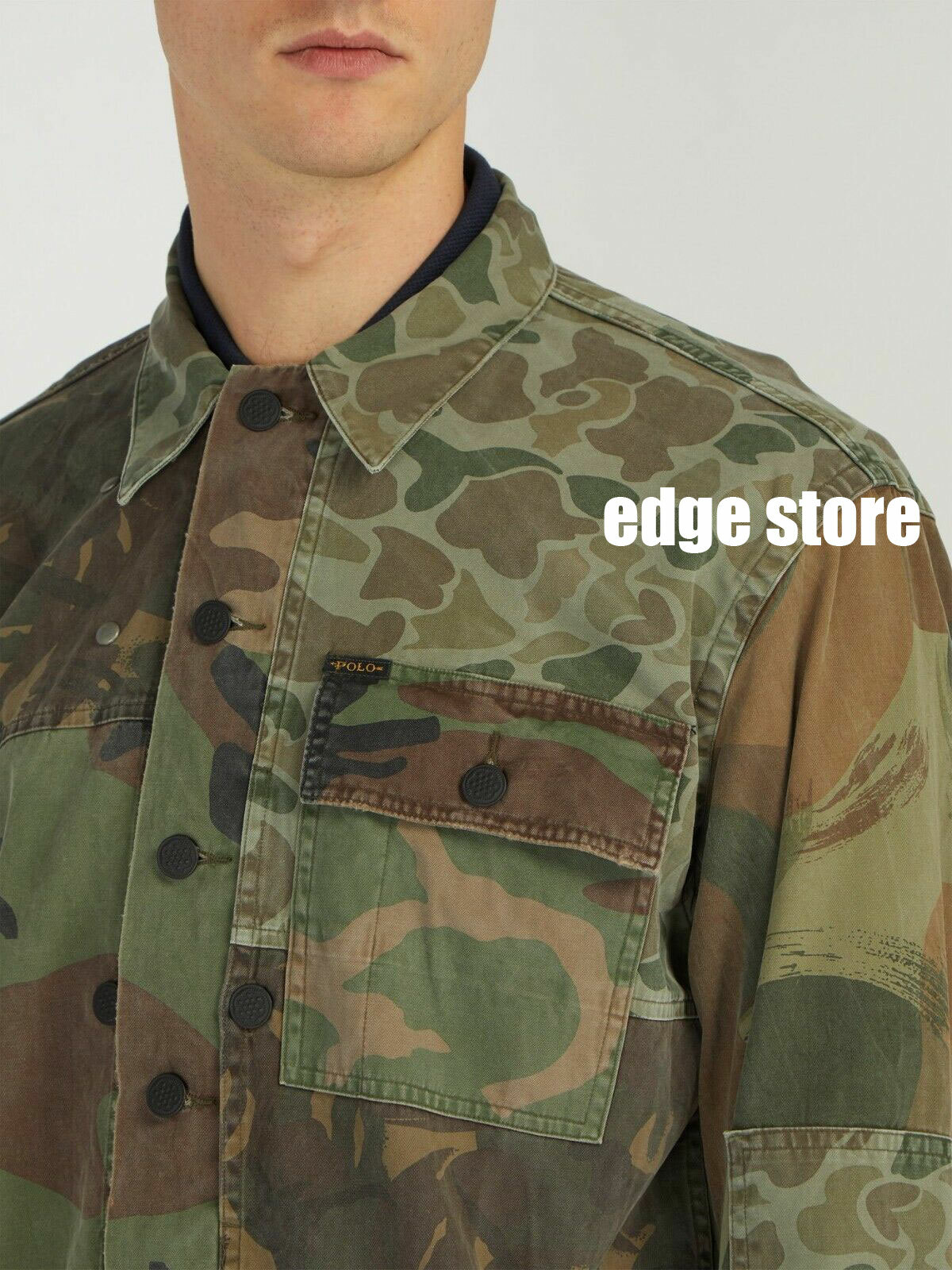 Polo Ralph Lauren Patchwork Military Army Camo Distressed Fatigue Shirt Jacket