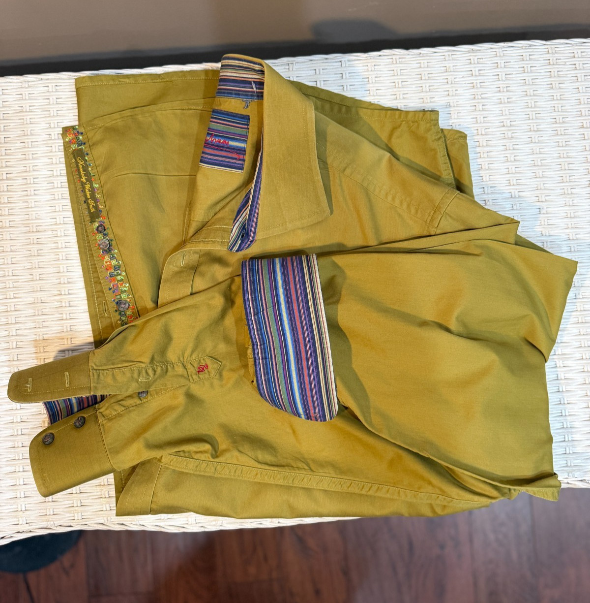 Robert Graham 5XL Olive Green Button Up Embroidered Placket Contrast Trim
