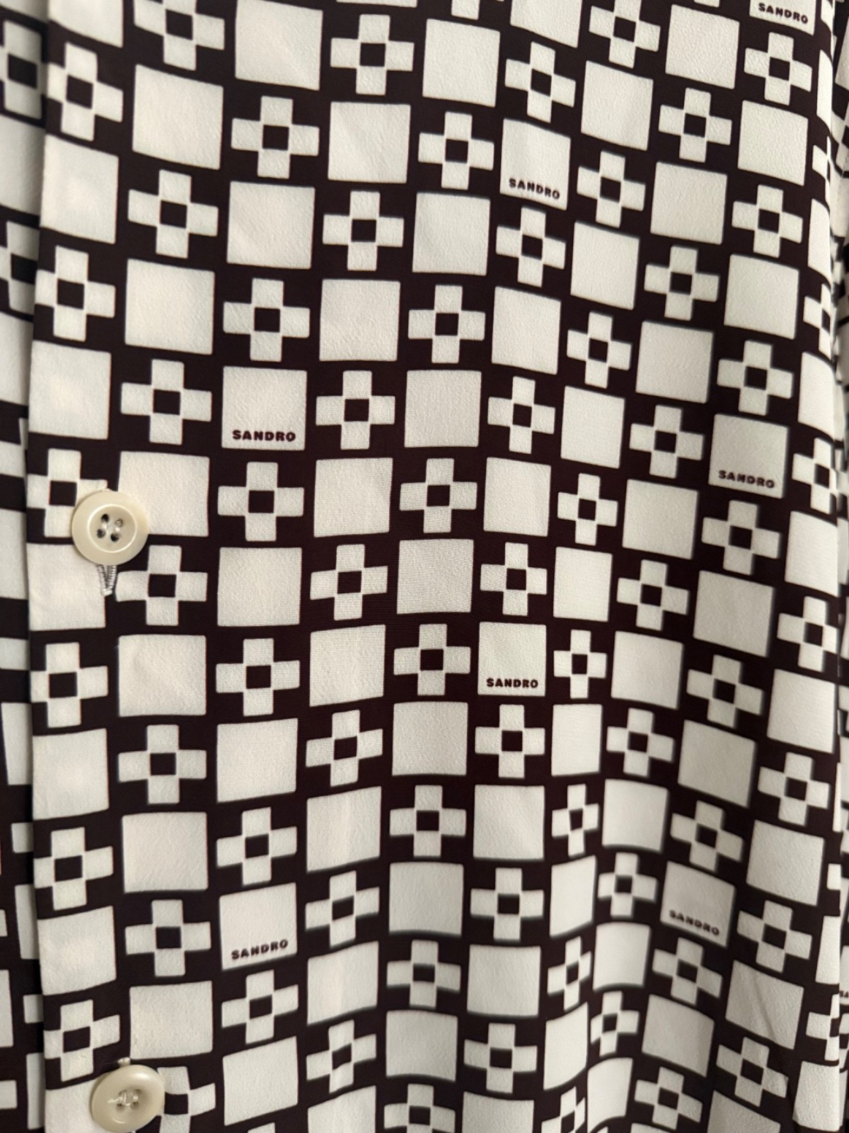 Sandro Square Cross Geometric Long Sleeve Button-Down XXL Cream / Black LV Louis