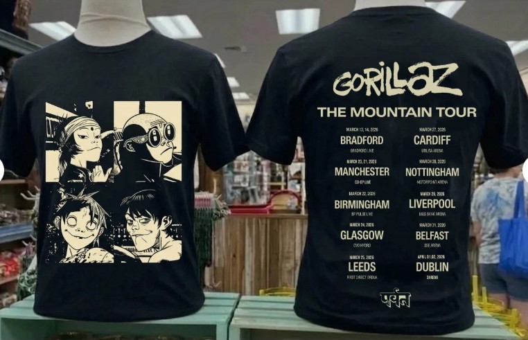 Gorillaz The Mountain Tour 2026 Europe And UK Merch With Dates Back T-Shirt