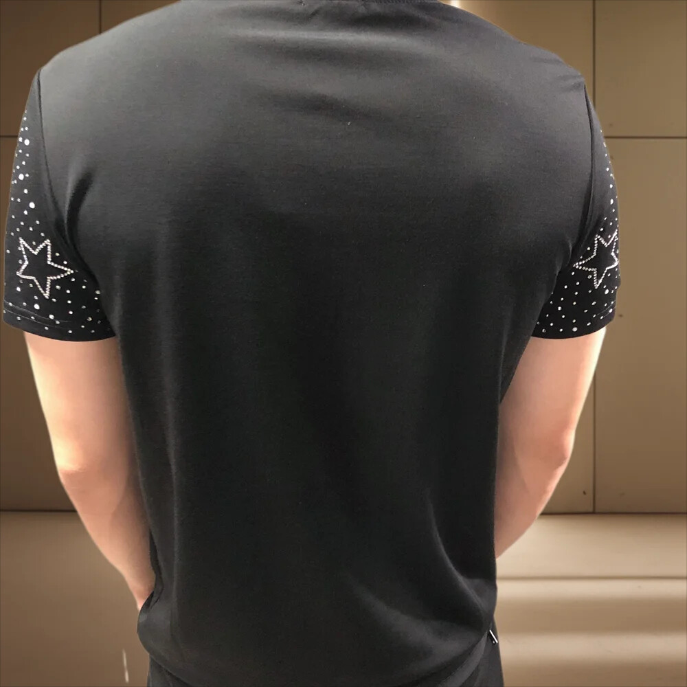 Fashion Star Rhinestone Diamond Summer Short Sleeve Luxury Men Trend T-Shirt