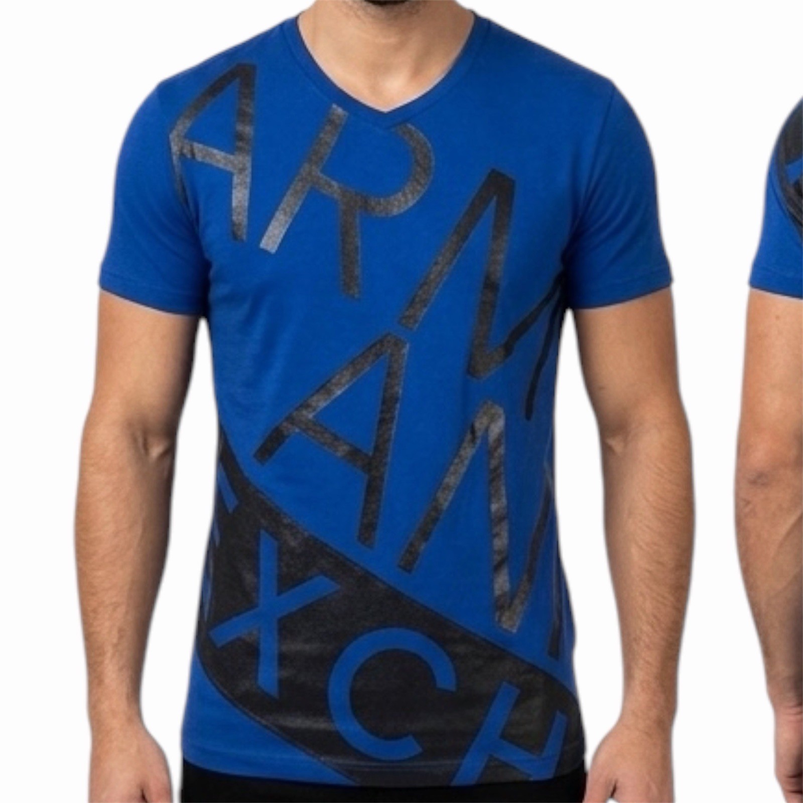 ARMANI EXCHANGE Blue BIAS Short Sleeve Slim Fit Designer V-NECK T-shirt NWT