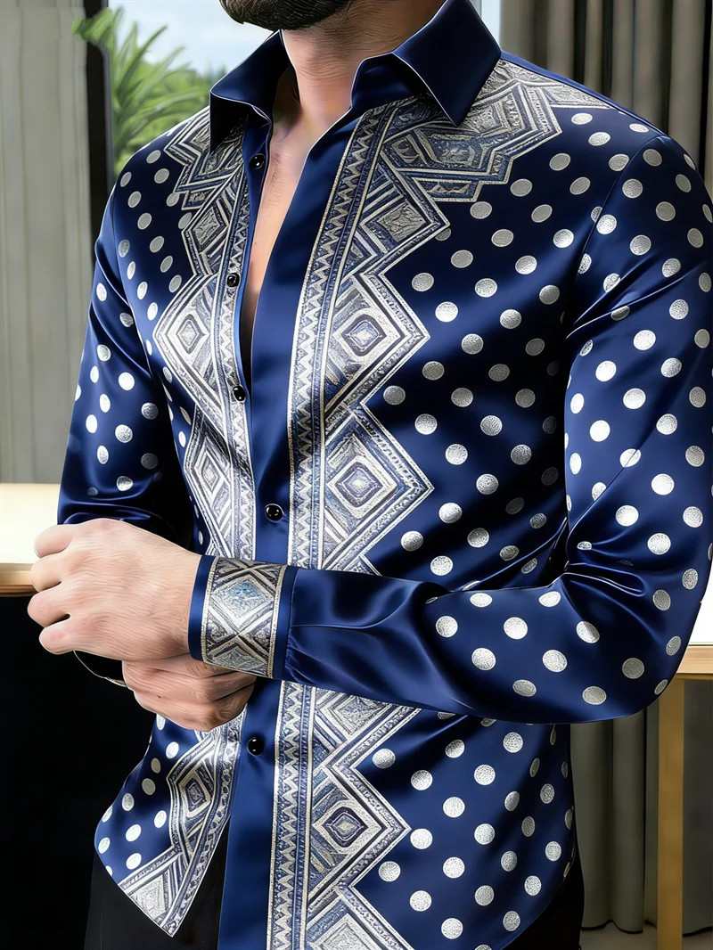 Button Down Shirt Men Fashion Dot Casual Hawaiian Mens Shirt Stylish Top Mens