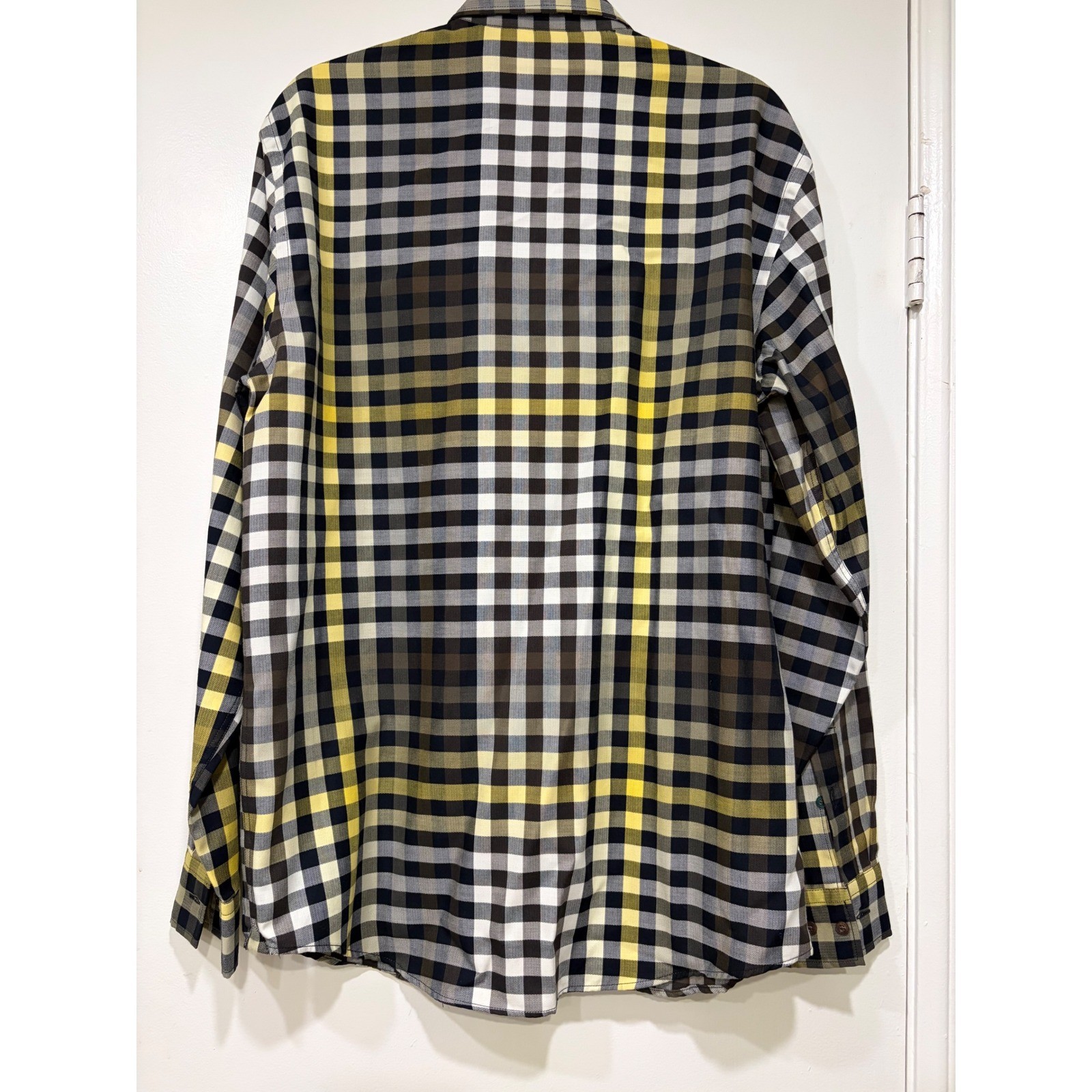 Mens Button Down Shirt 41 Yellow Black Check Lacoste